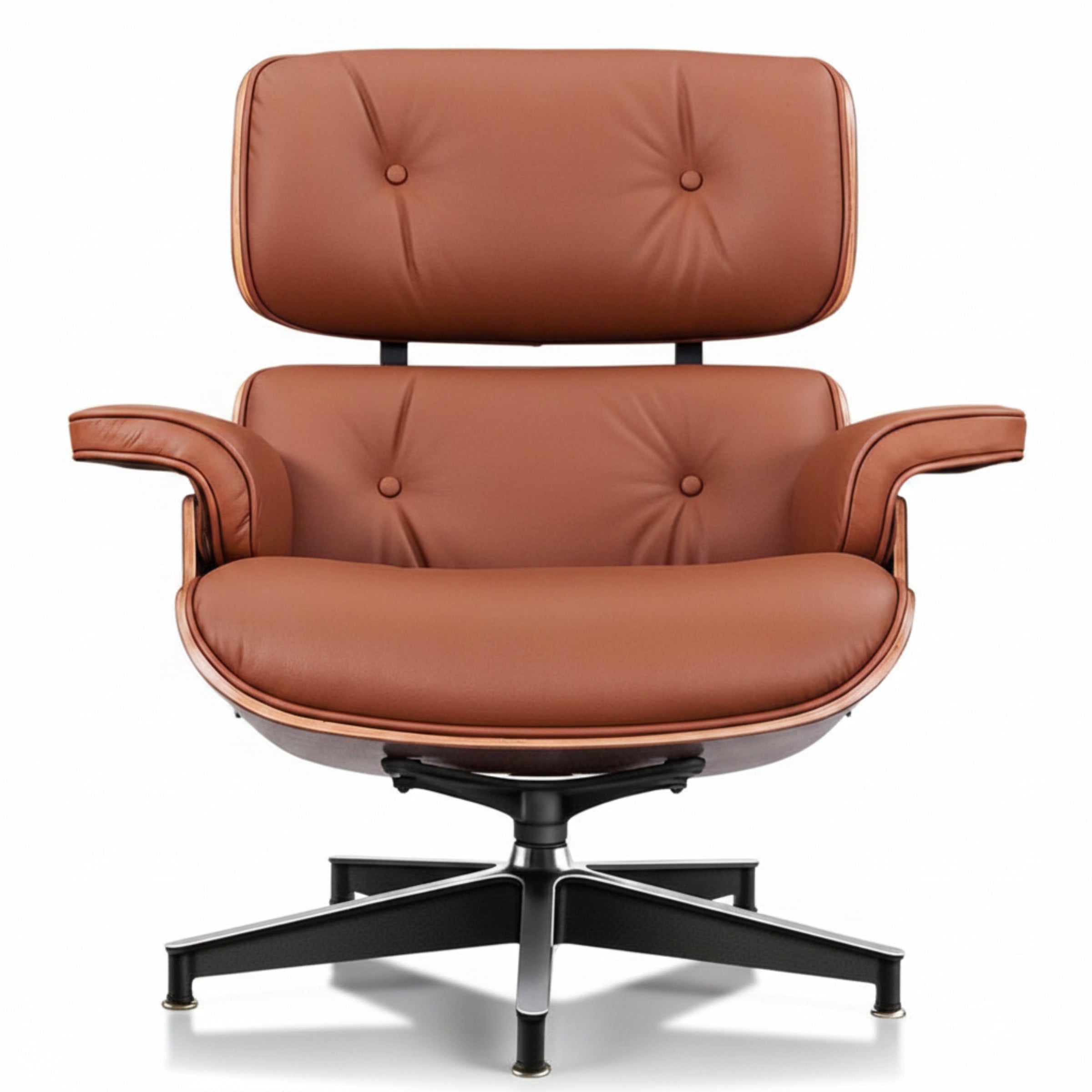 Charles Eames Inspired Mid-Century Iconic Lounge Chair & Ottoman – Walnut Wood & Tan Brown - Aura Furnitures