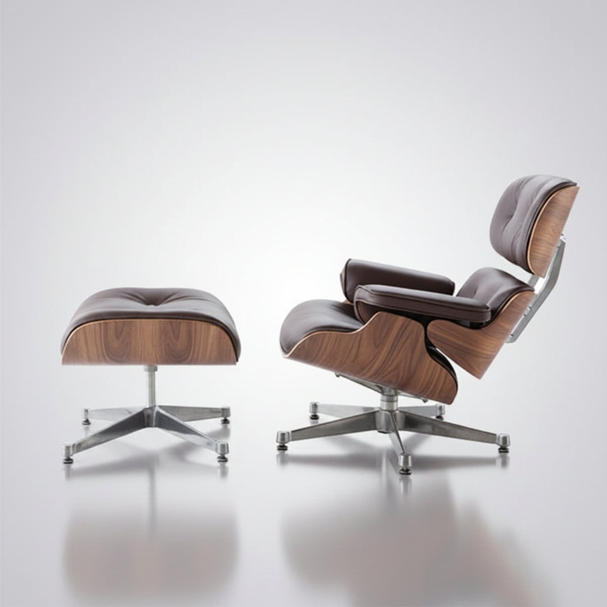 Charles Eames Inspired Mid-Century Iconic Lounge Chair & Ottoman – Walnut Wood & Tan Brown - Aura Furnitures