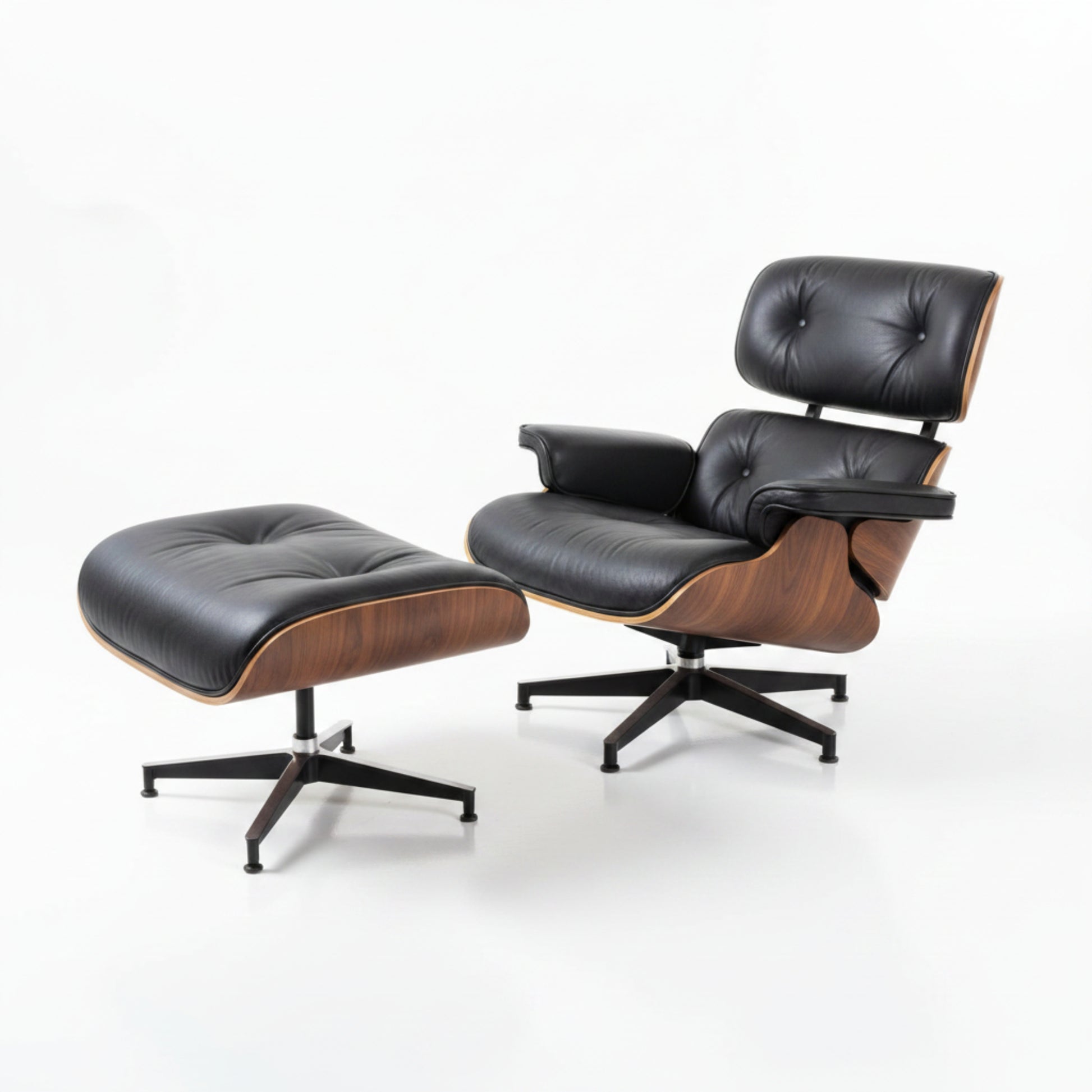 Charles Eames Inspired Mid-Century Iconic Lounge Chair & Ottoman – Walnut Wood & Tan Brown - Aura Furnitures