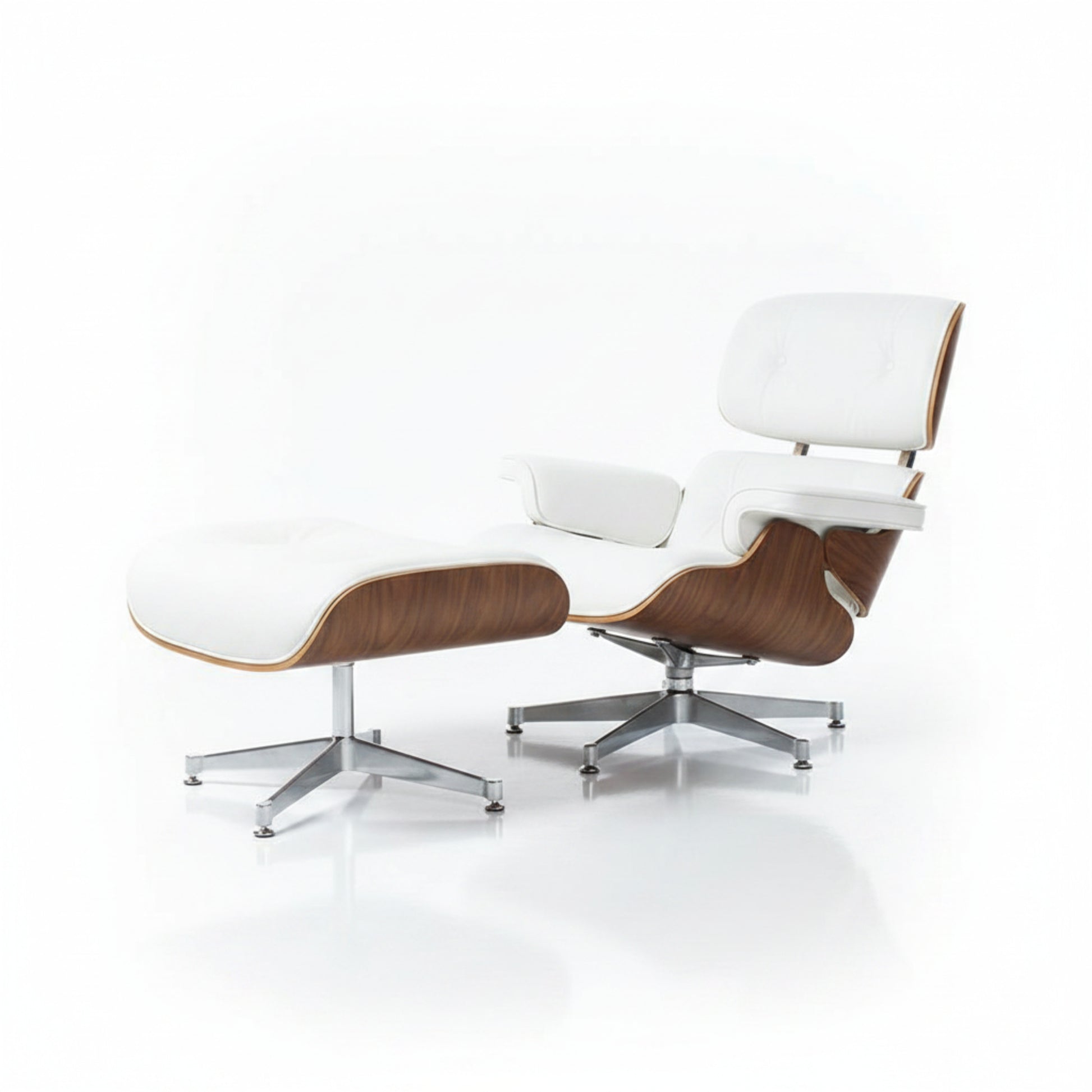 Charles Eames Inspired Mid-Century Iconic Lounge Chair & Ottoman – Walnut Wood & Tan Brown - Aura Furnitures
