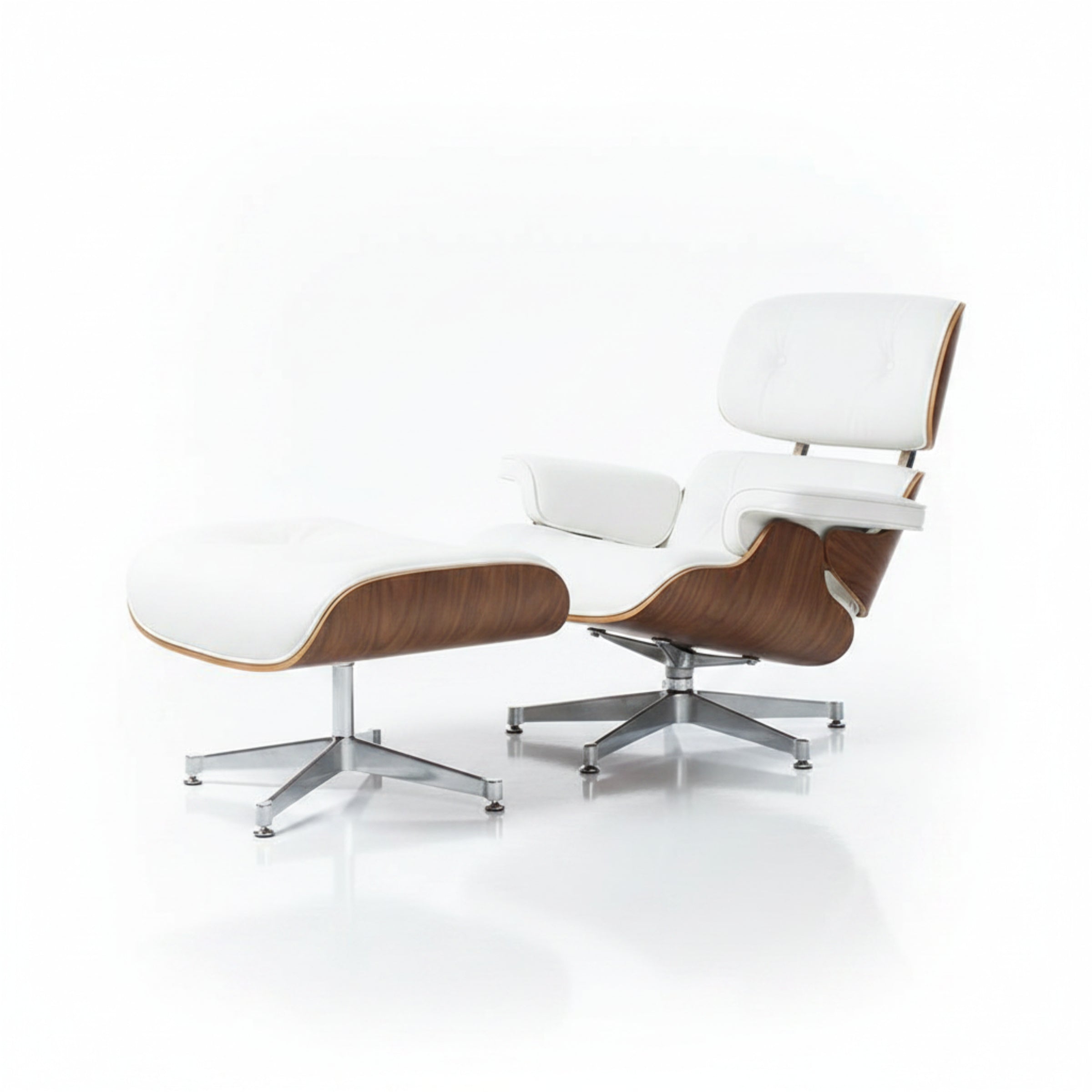 Charles Eames Inspired Mid-Century Iconic Lounge Chair & Ottoman – Walnut Wood & Tan Brown - Aura Furnitures