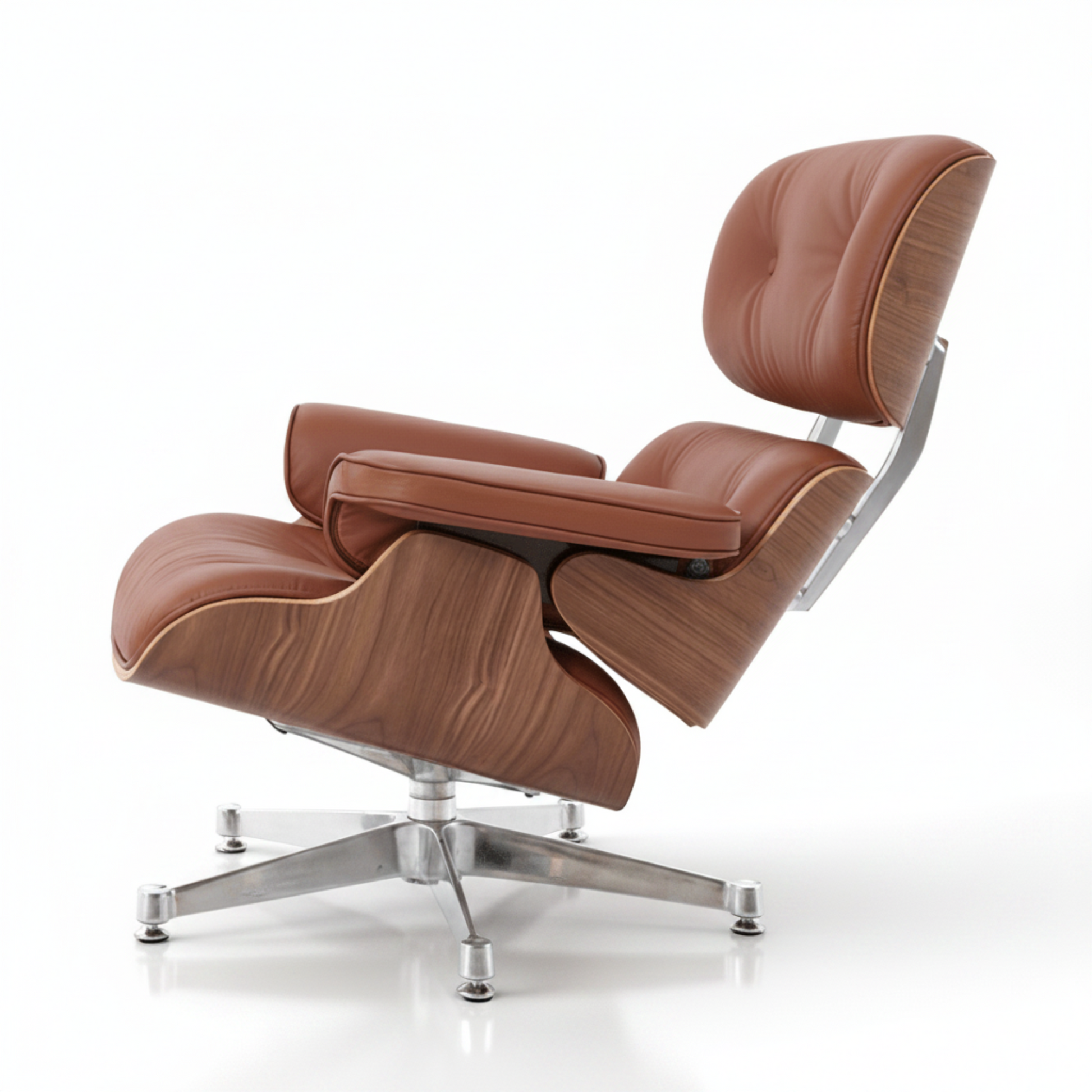 Charles Eames Inspired Mid-Century Iconic Lounge Chair & Ottoman – Walnut Wood & Tan Brown - Aura Furnitures