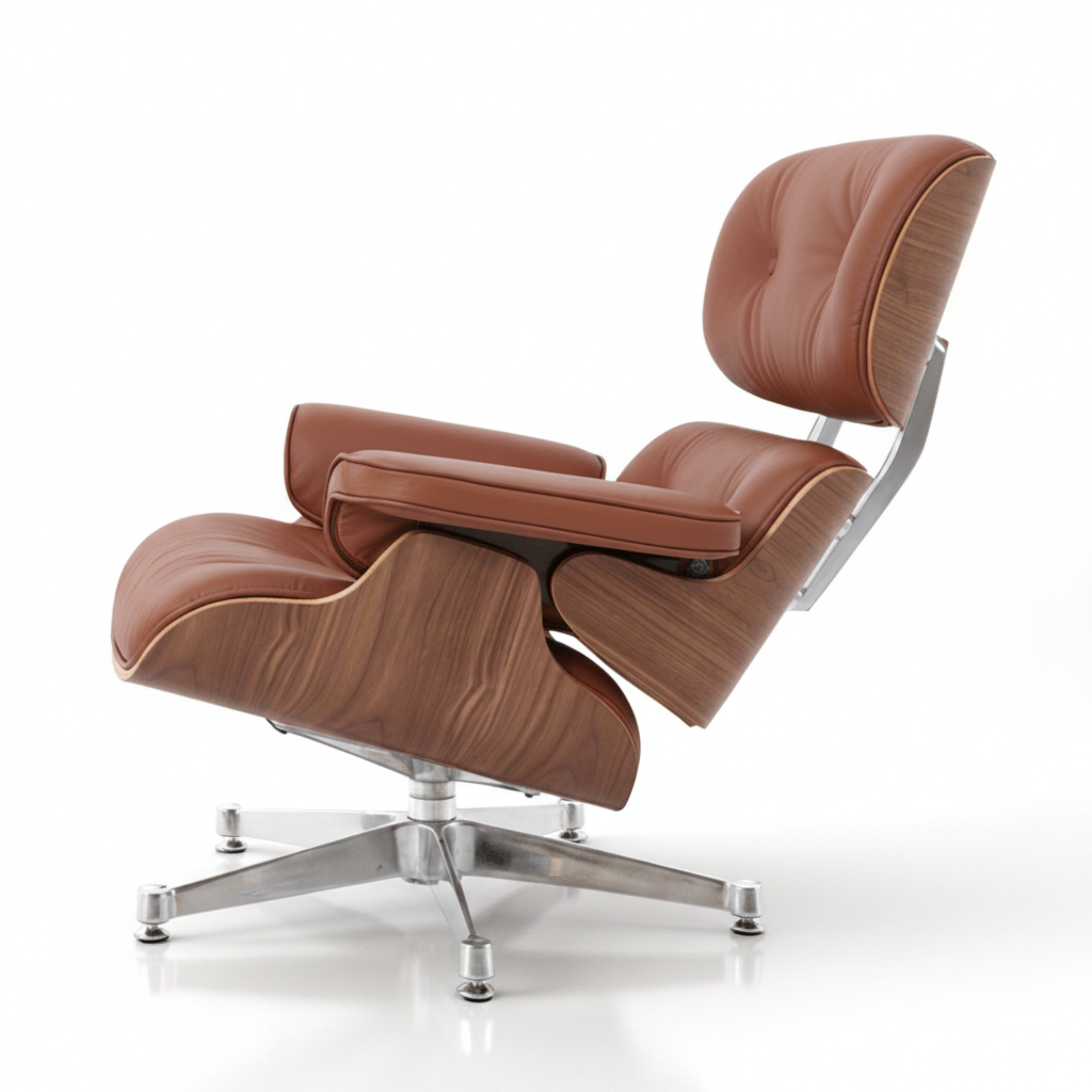 Charles Eames Inspired Mid-Century Iconic Lounge Chair & Ottoman – Walnut Wood & Tan Brown - Aura Furnitures