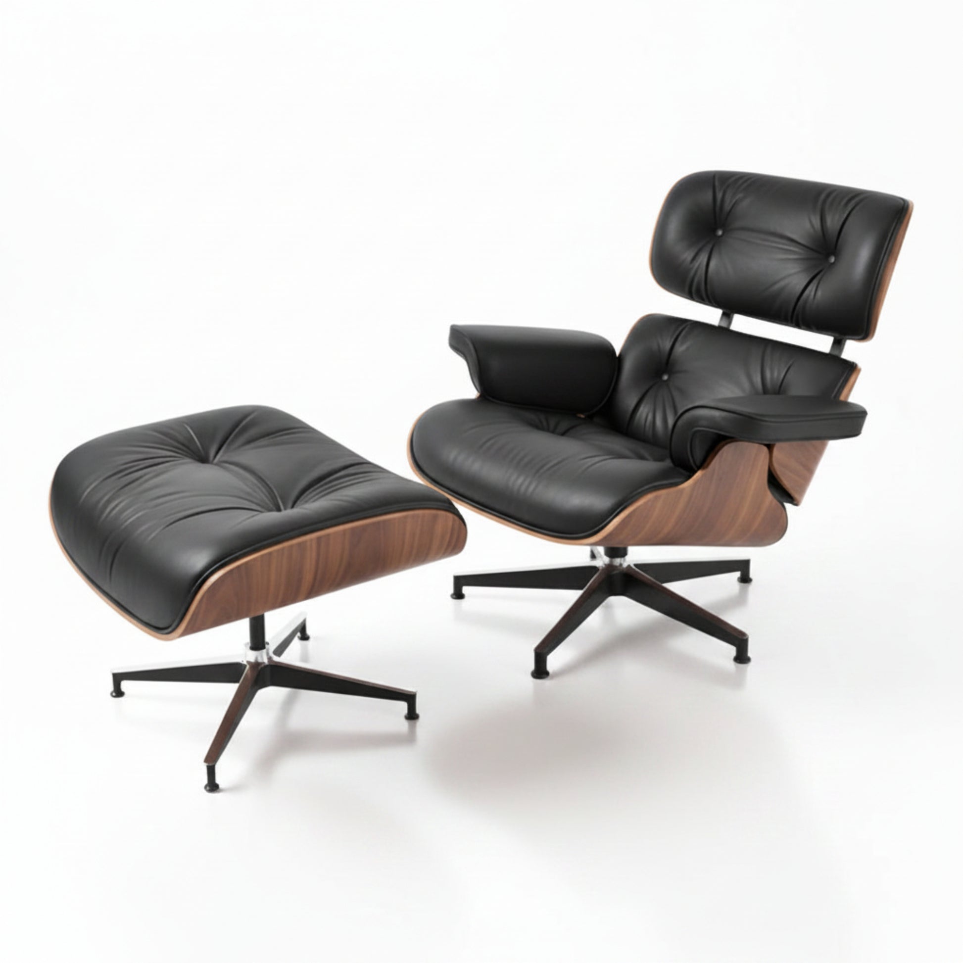 Charles Eames Inspired Mid-Century Iconic Lounge Chair & Ottoman – Walnut Wood & Tan Brown - Aura Furnitures
