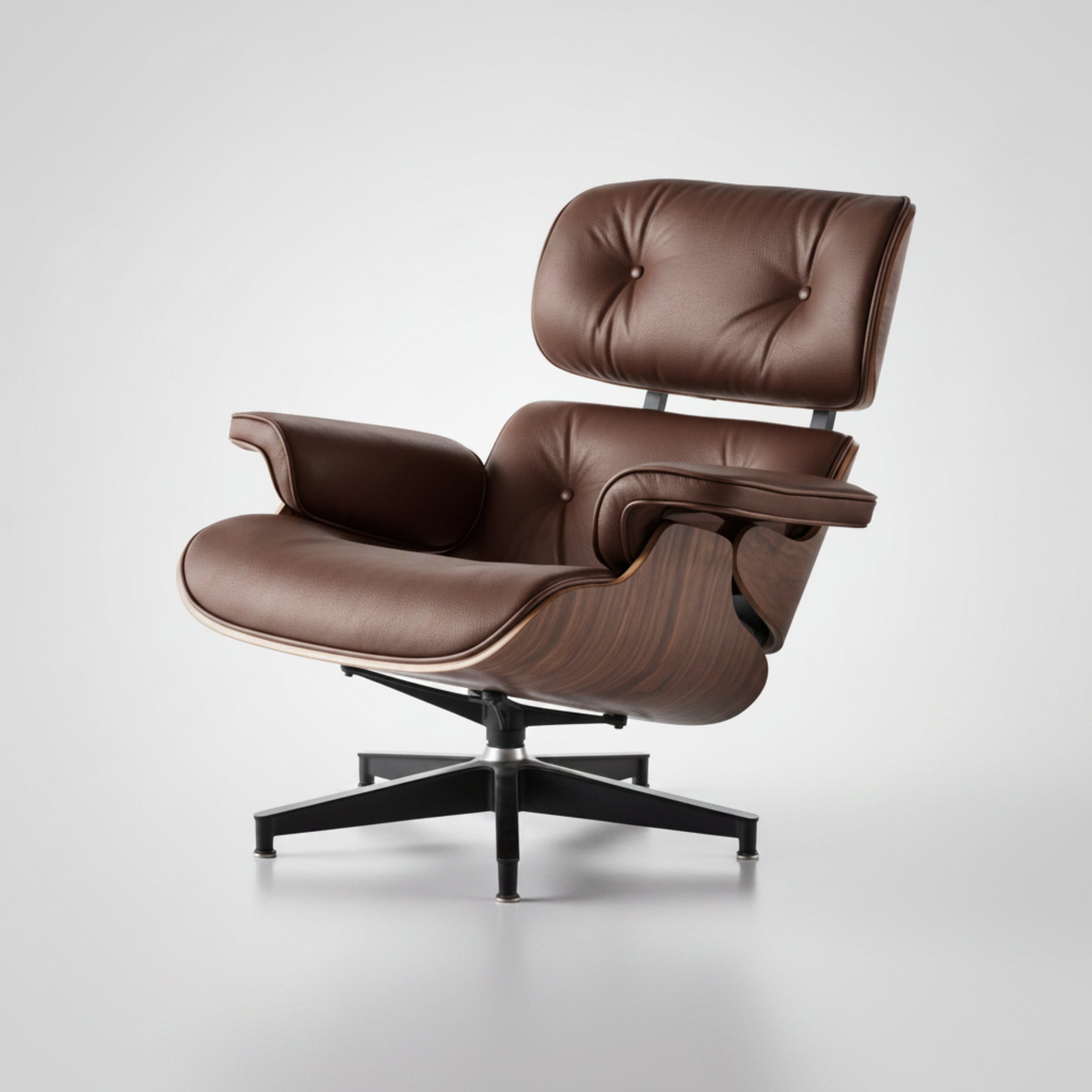 Charles Eames Inspired Mid-Century Iconic Lounge Chair & Ottoman – Walnut Wood & Tan Brown - Aura Furnitures