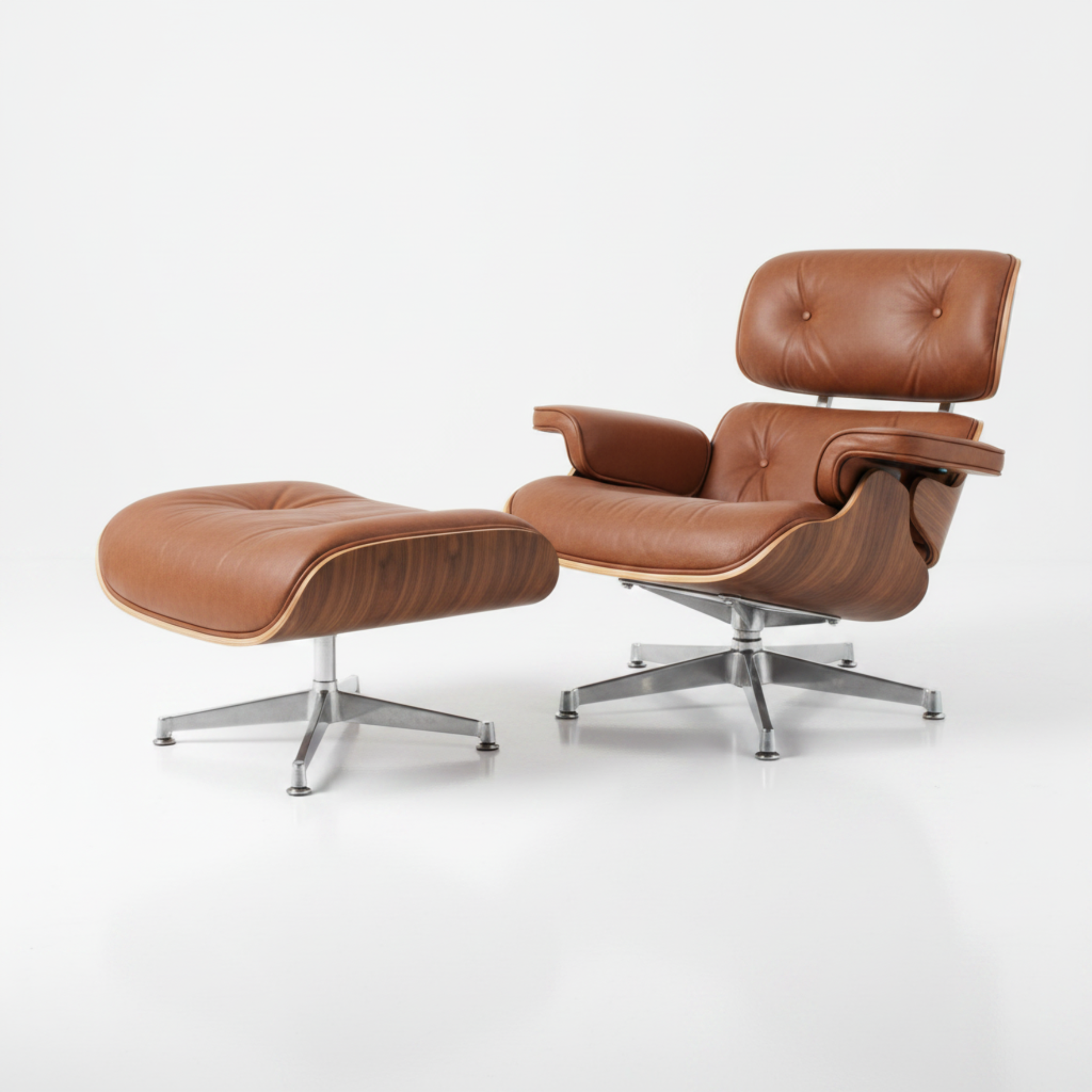 Charles Eames Inspired Mid-Century Iconic Lounge Chair & Ottoman – Walnut Wood & Tan Brown - Aura Furnitures