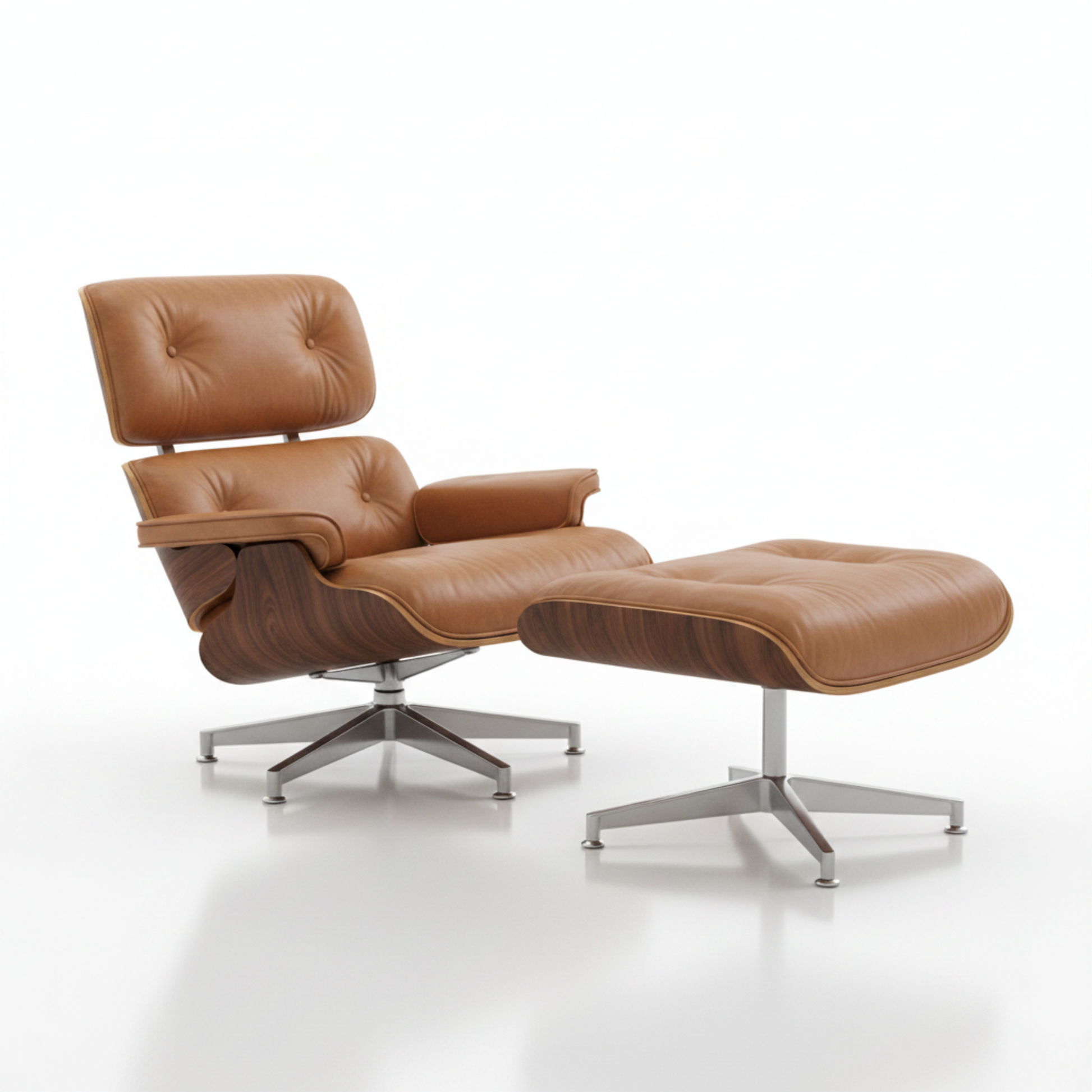 Charles Eames Inspired Mid-Century Iconic Lounge Chair & Ottoman – Walnut Wood & Tan Brown - Aura Furnitures