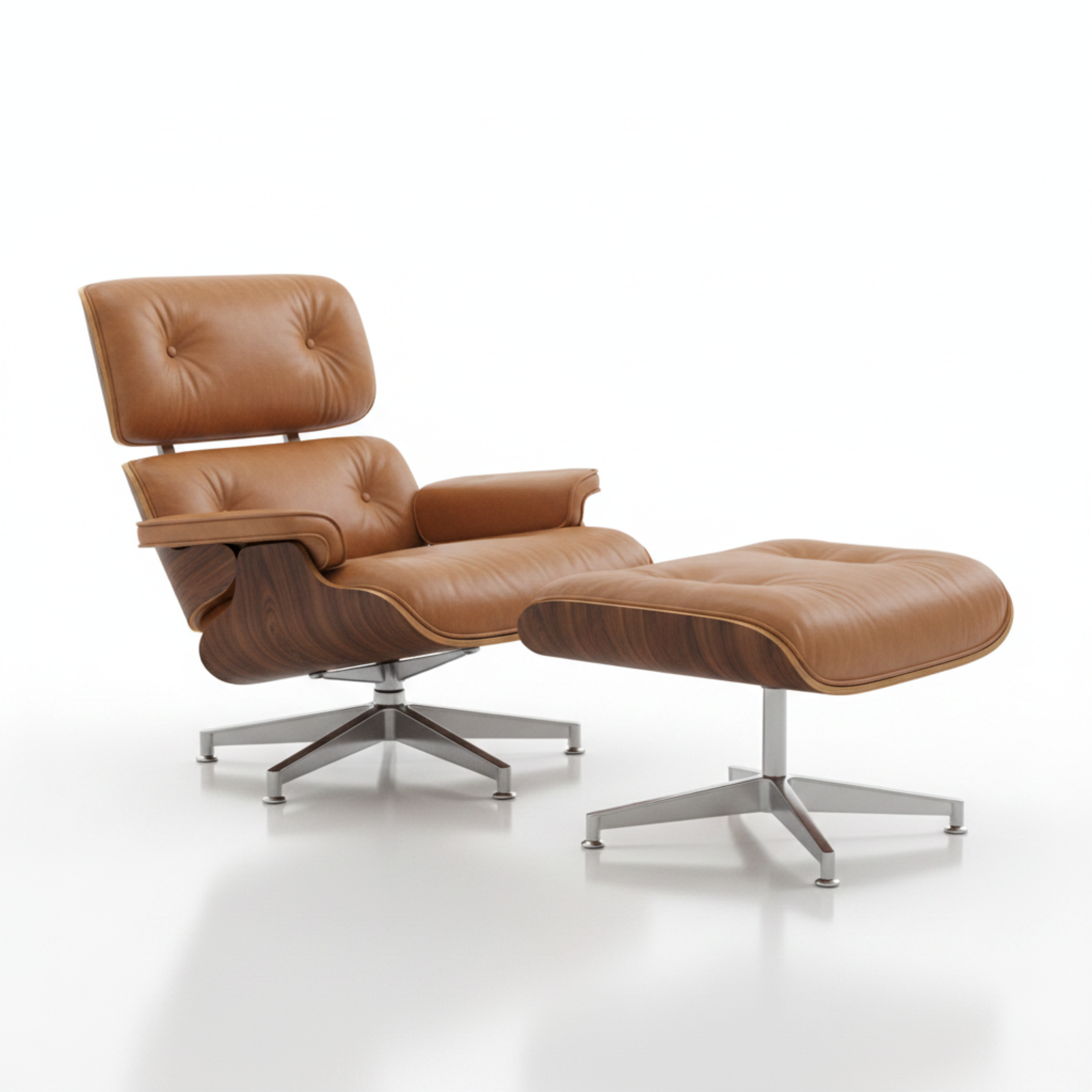 Charles Eames Inspired Mid-Century Iconic Lounge Chair & Ottoman – Walnut Wood & Tan Brown - Aura Furnitures