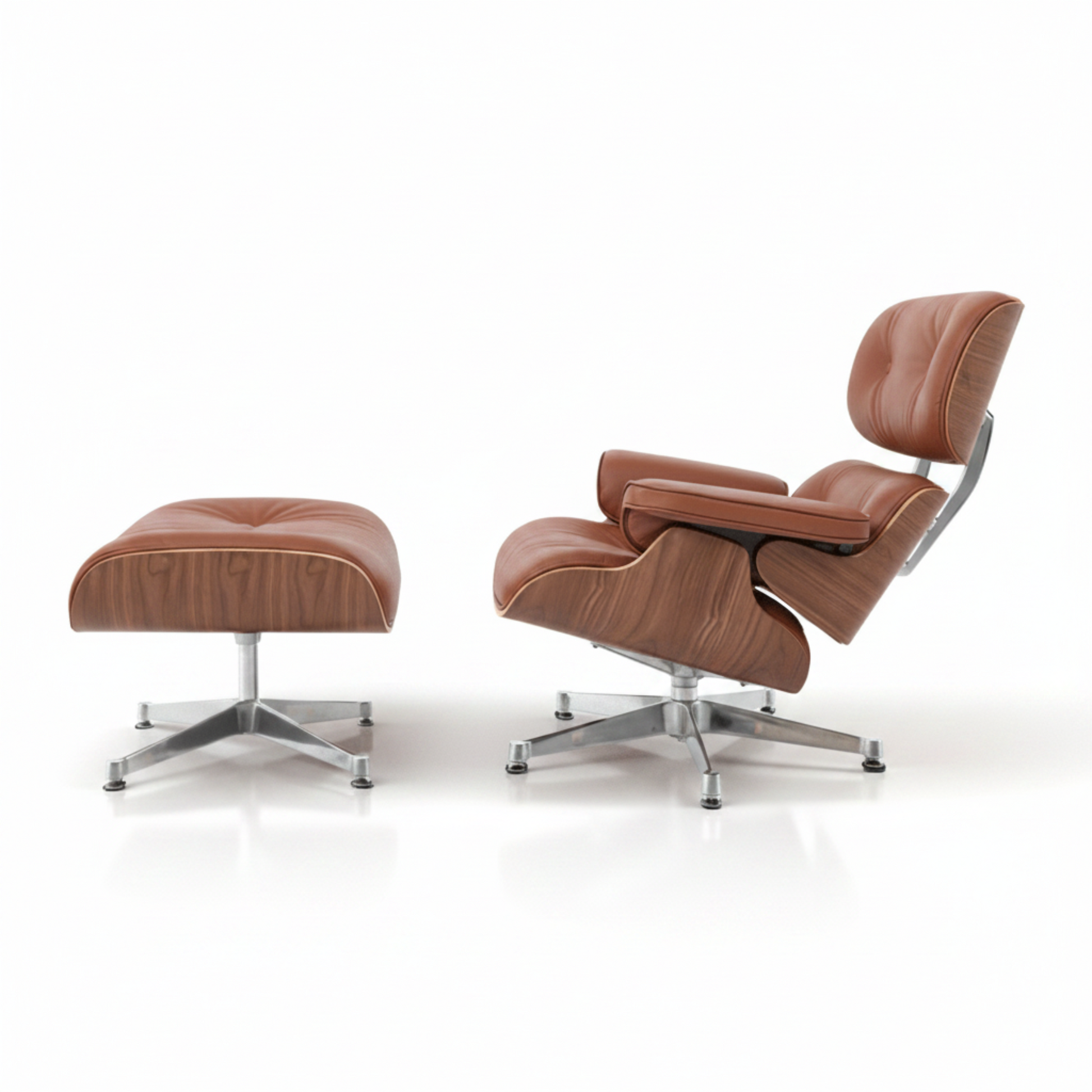 Charles Eames Inspired Mid-Century Iconic Lounge Chair & Ottoman – Walnut Wood & Tan Brown - Aura Furnitures