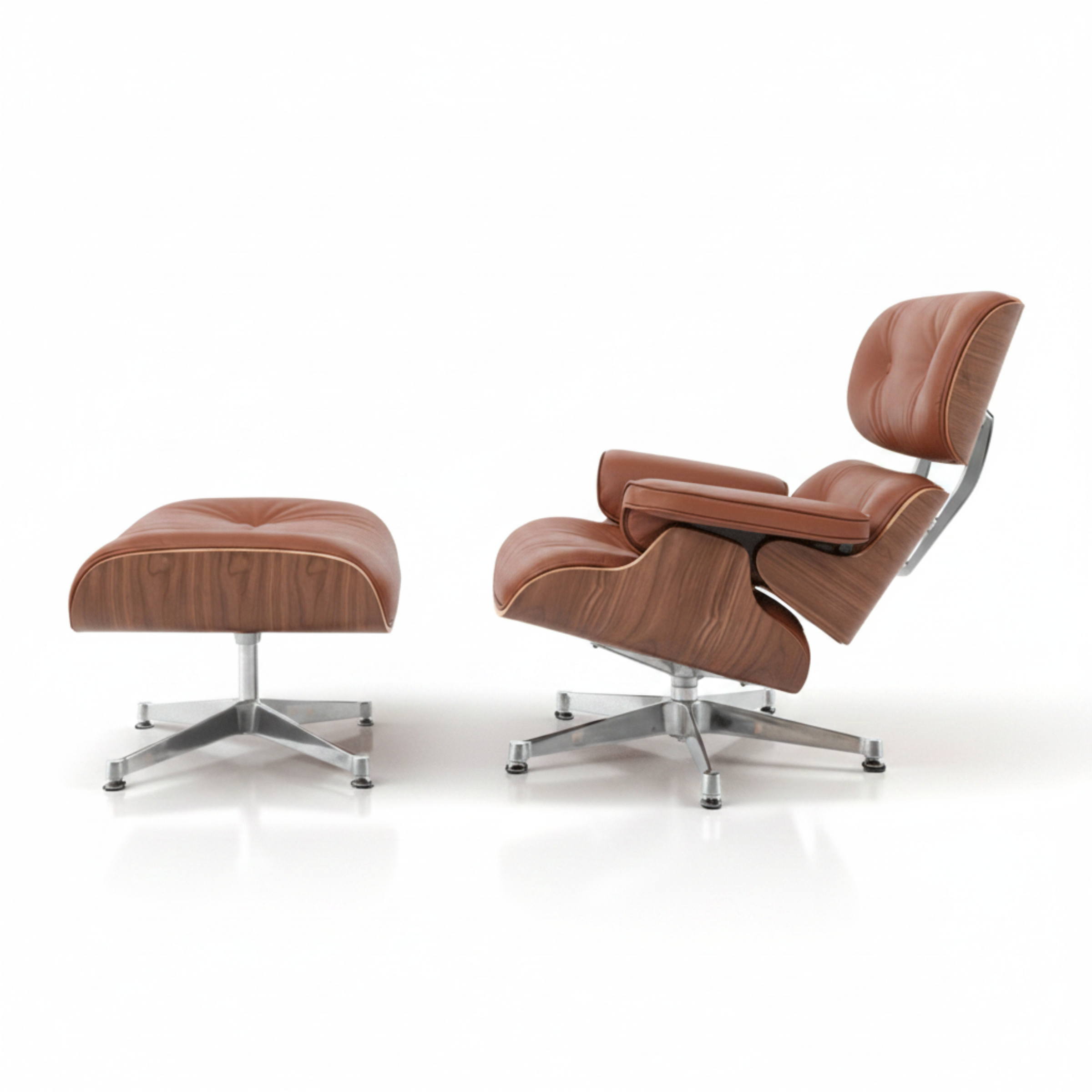 Charles Eames Inspired Mid-Century Iconic Lounge Chair & Ottoman – Walnut Wood & Tan Brown - Aura Furnitures