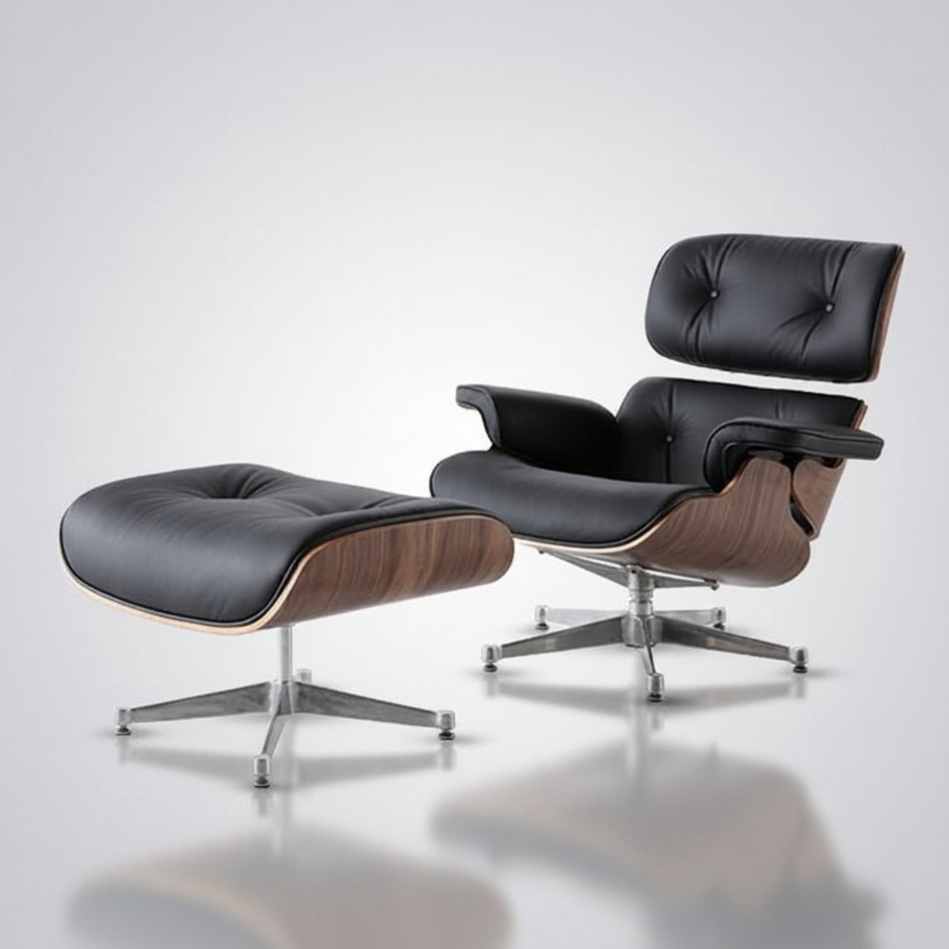 Charles Eames Inspired Mid-Century Iconic Lounge Chair & Ottoman – Walnut Wood & Tan Brown - Aura Furnitures