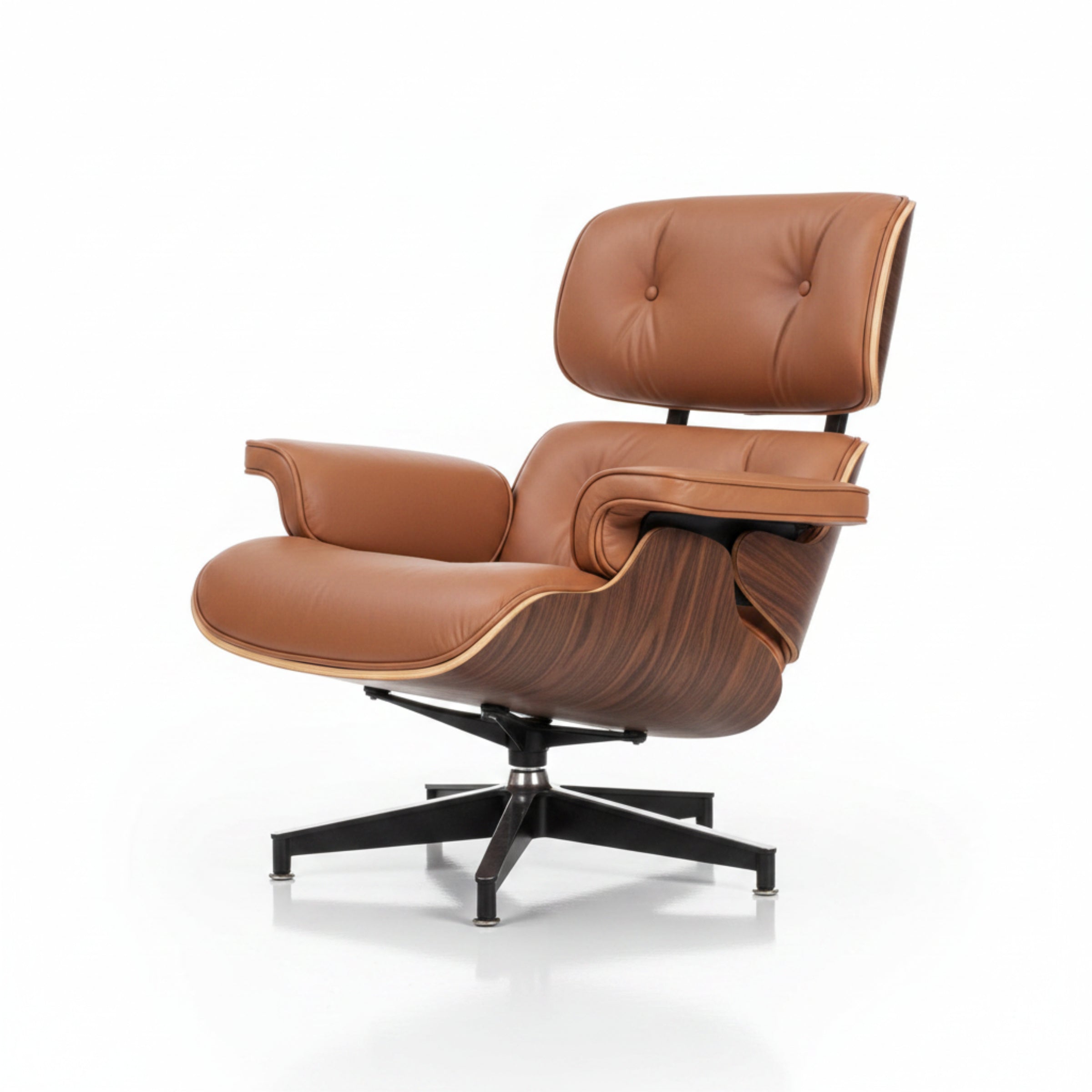 Charles Eames Inspired Mid-Century Iconic Lounge Chair & Ottoman – Walnut Wood & Tan Brown - Aura Furnitures