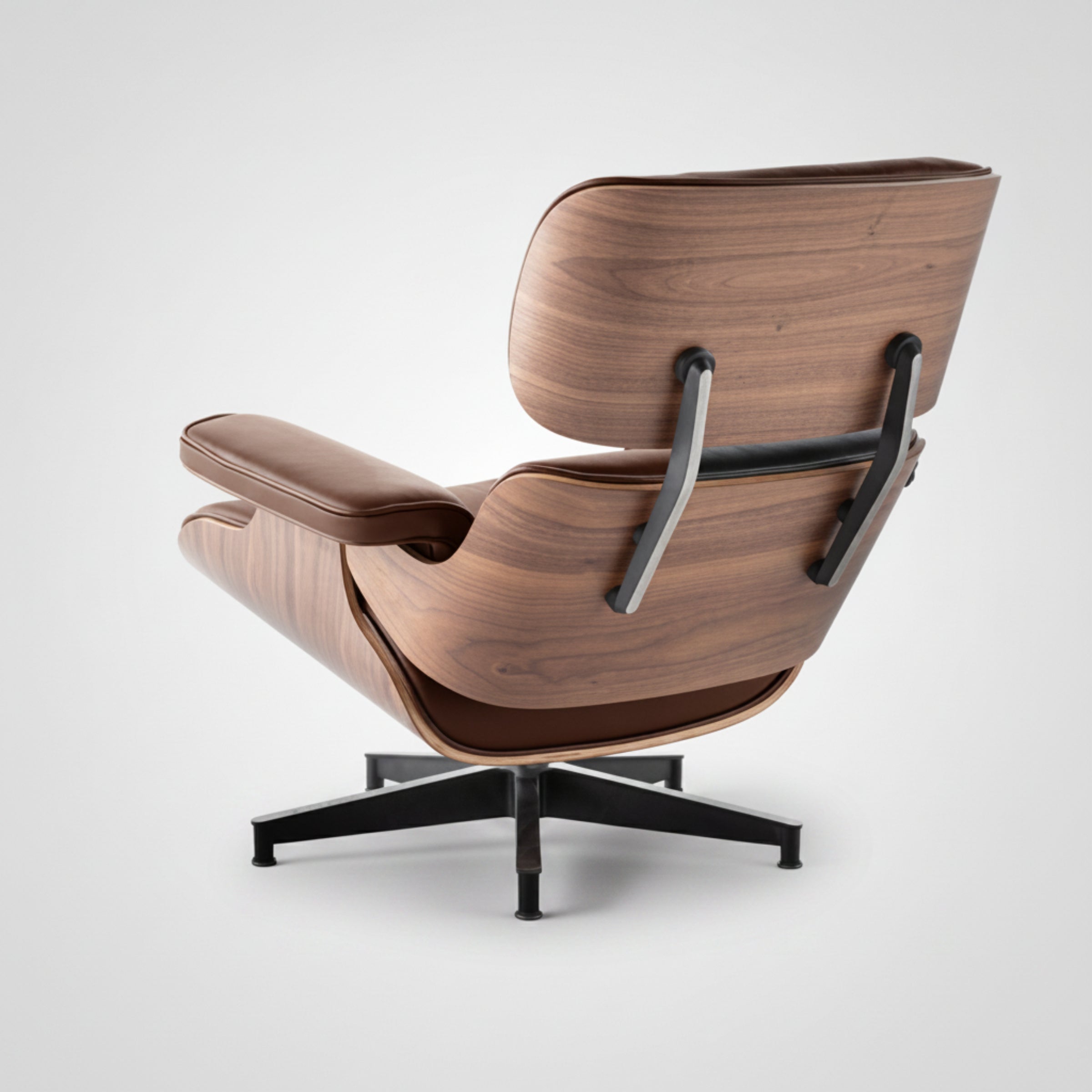 Charles Eames Inspired Mid-Century Iconic Lounge Chair & Ottoman – Walnut Wood & Tan Brown - Aura Furnitures
