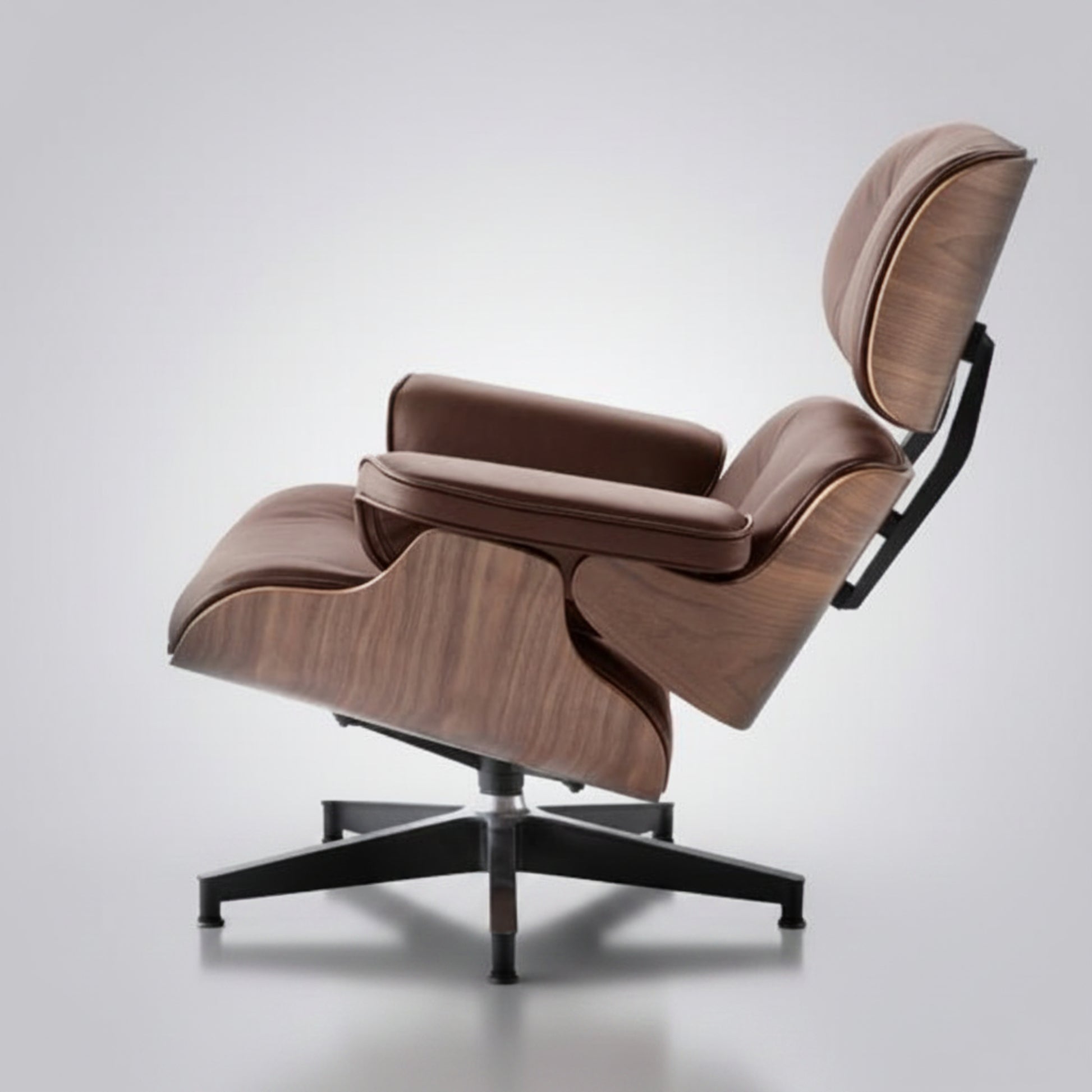 Charles Eames Inspired Mid-Century Iconic Lounge Chair & Ottoman – Walnut Wood & Tan Brown - Aura Furnitures