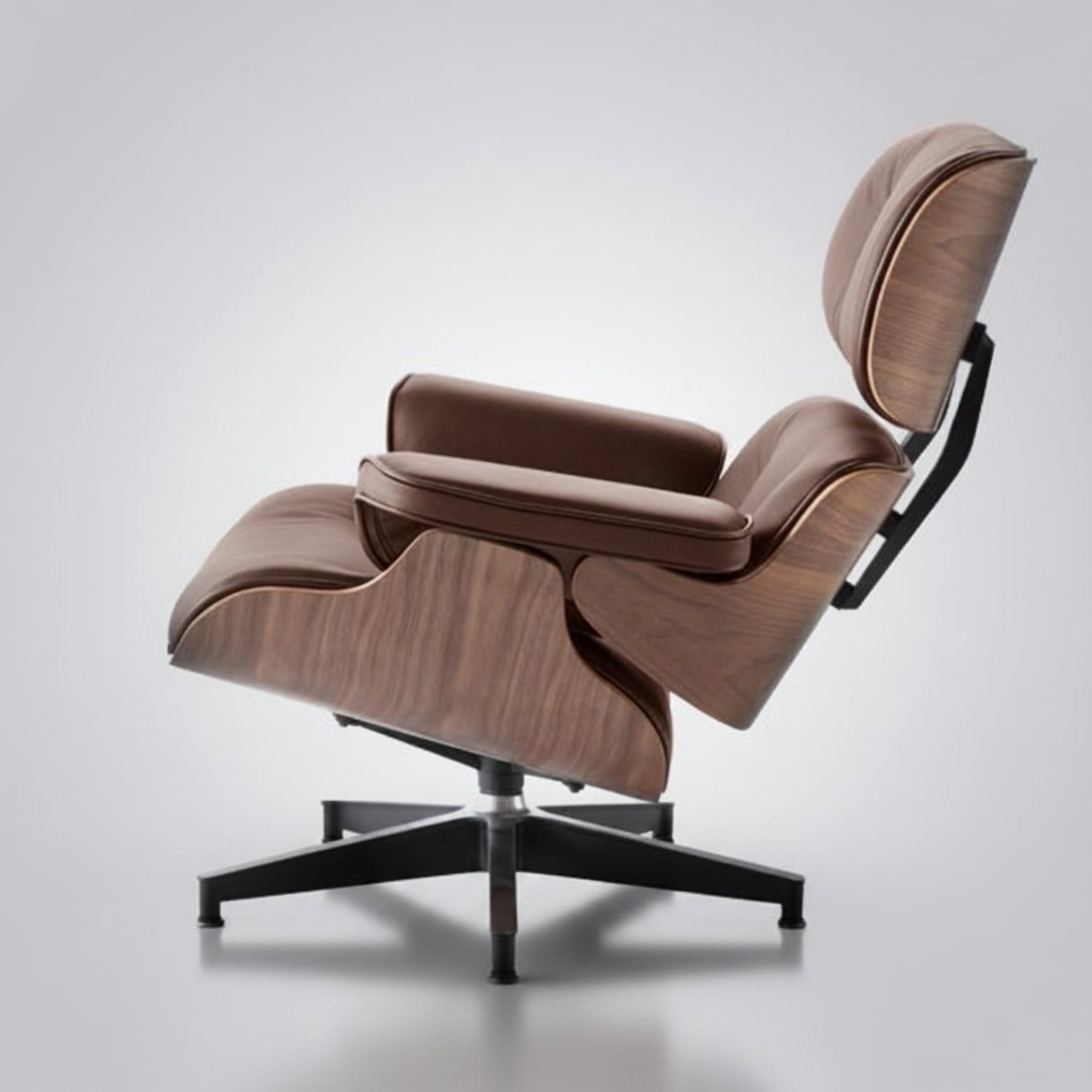 Charles Eames Inspired Mid-Century Iconic Lounge Chair & Ottoman – Walnut Wood & Tan Brown - Aura Furnitures