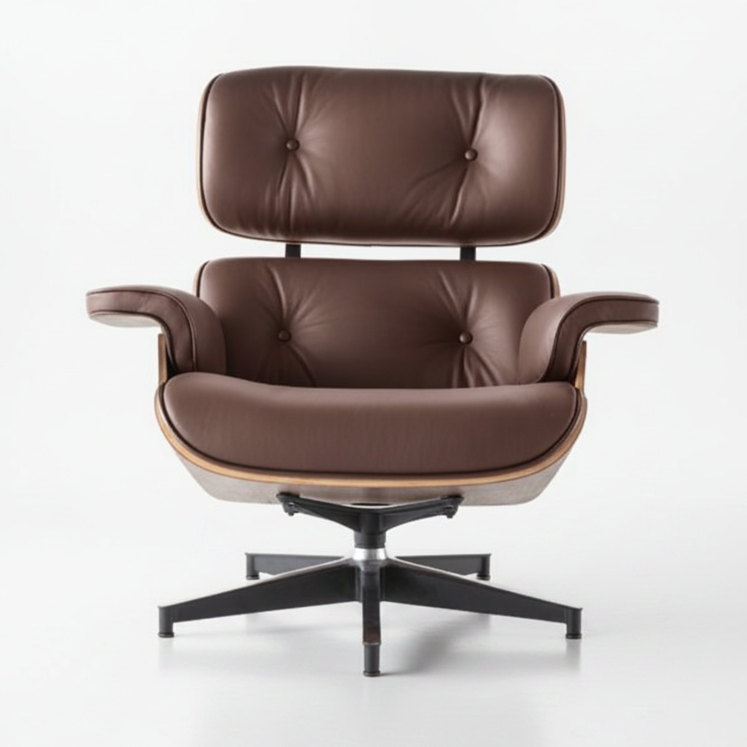 Charles Eames Inspired Mid-Century Iconic Lounge Chair & Ottoman – Walnut Wood & Tan Brown - Aura Furnitures