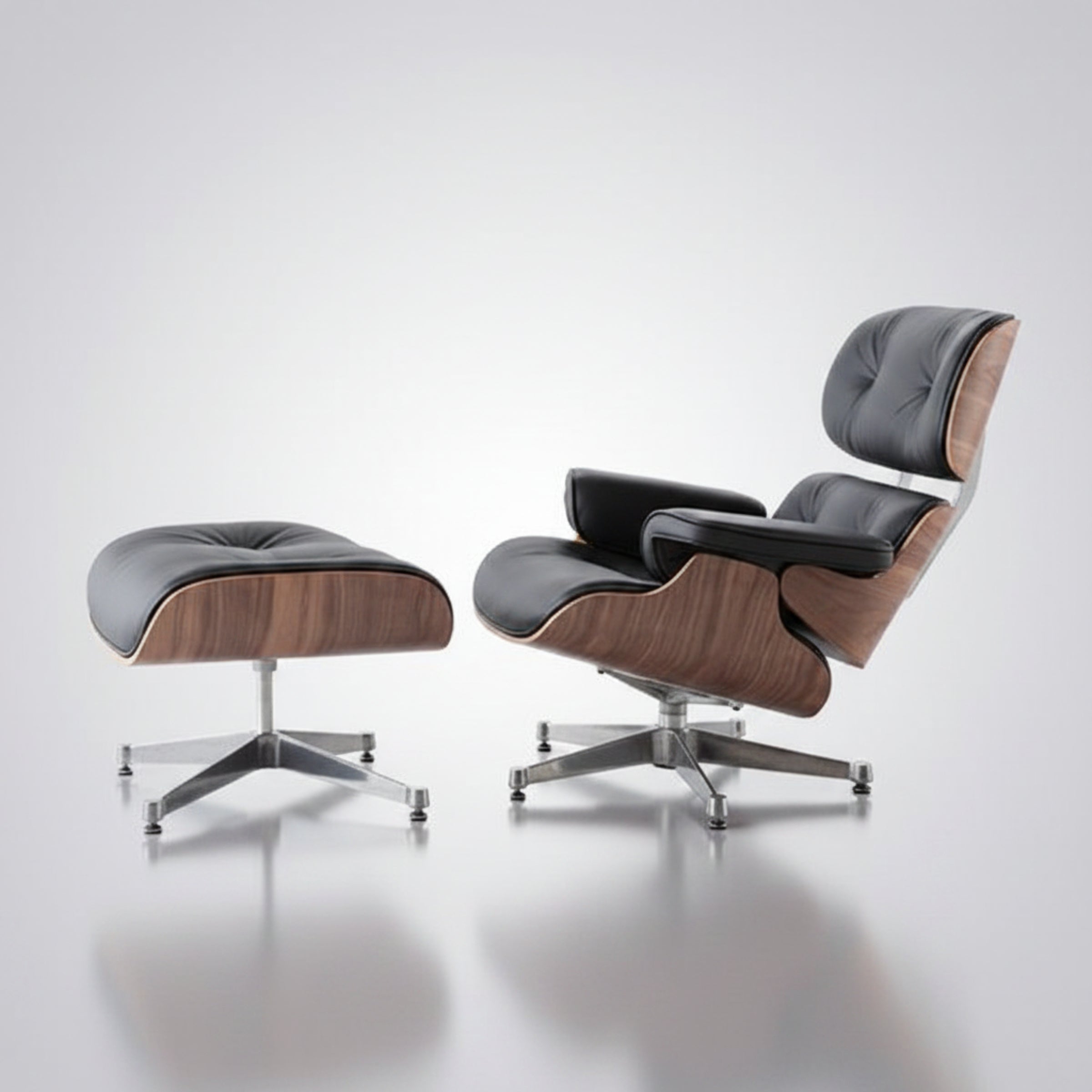 Charles Eames Inspired Mid-Century Iconic Lounge Chair & Ottoman – Walnut Wood & Tan Brown - Aura Furnitures