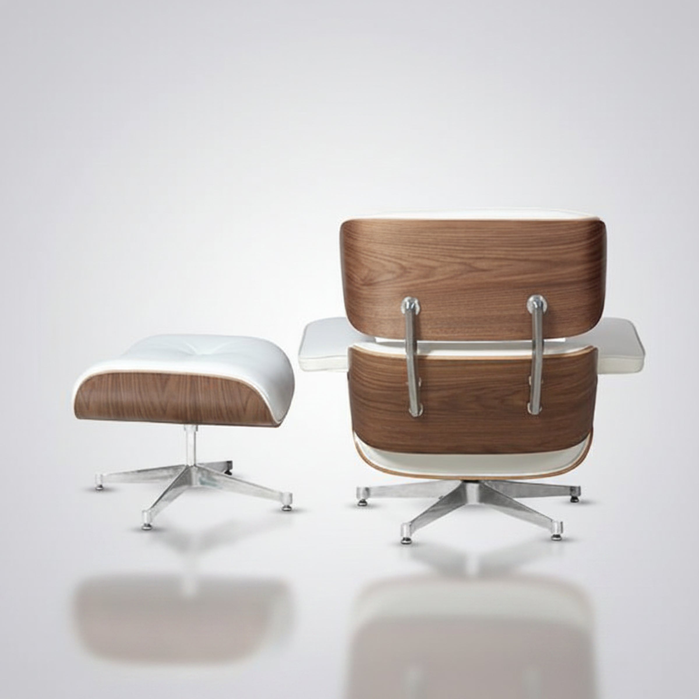 Charles Eames Inspired Mid-Century Iconic Lounge Chair & Ottoman – Walnut Wood & Tan Brown - Aura Furnitures
