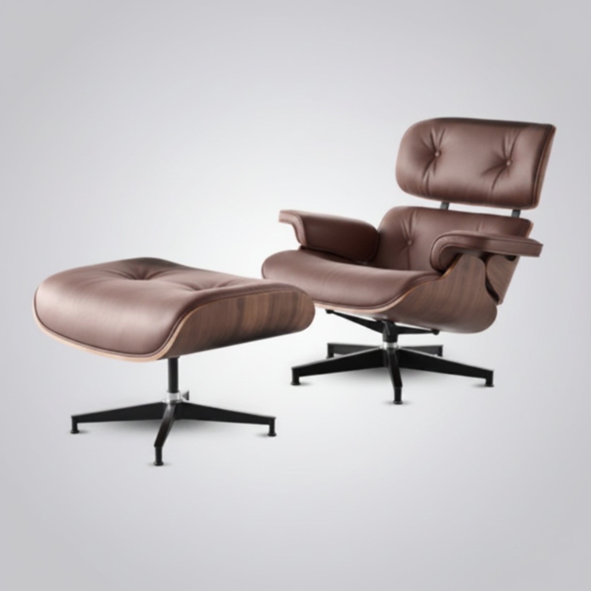 Charles Eames Inspired Mid-Century Iconic Lounge Chair & Ottoman – Walnut Wood & Tan Brown - Aura Furnitures