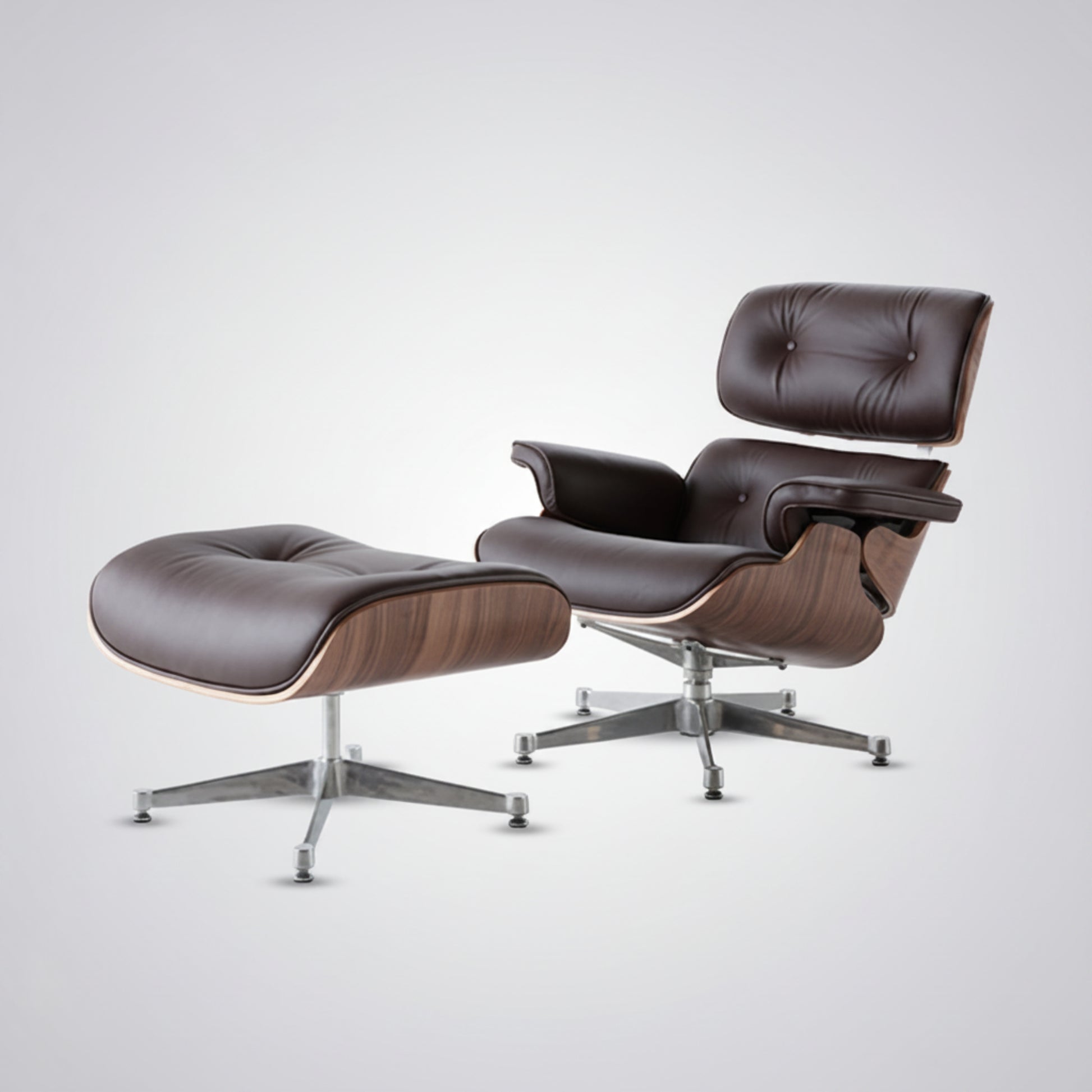 Charles Eames Inspired Mid-Century Iconic Lounge Chair & Ottoman – Walnut Wood & Tan Brown - Aura Furnitures