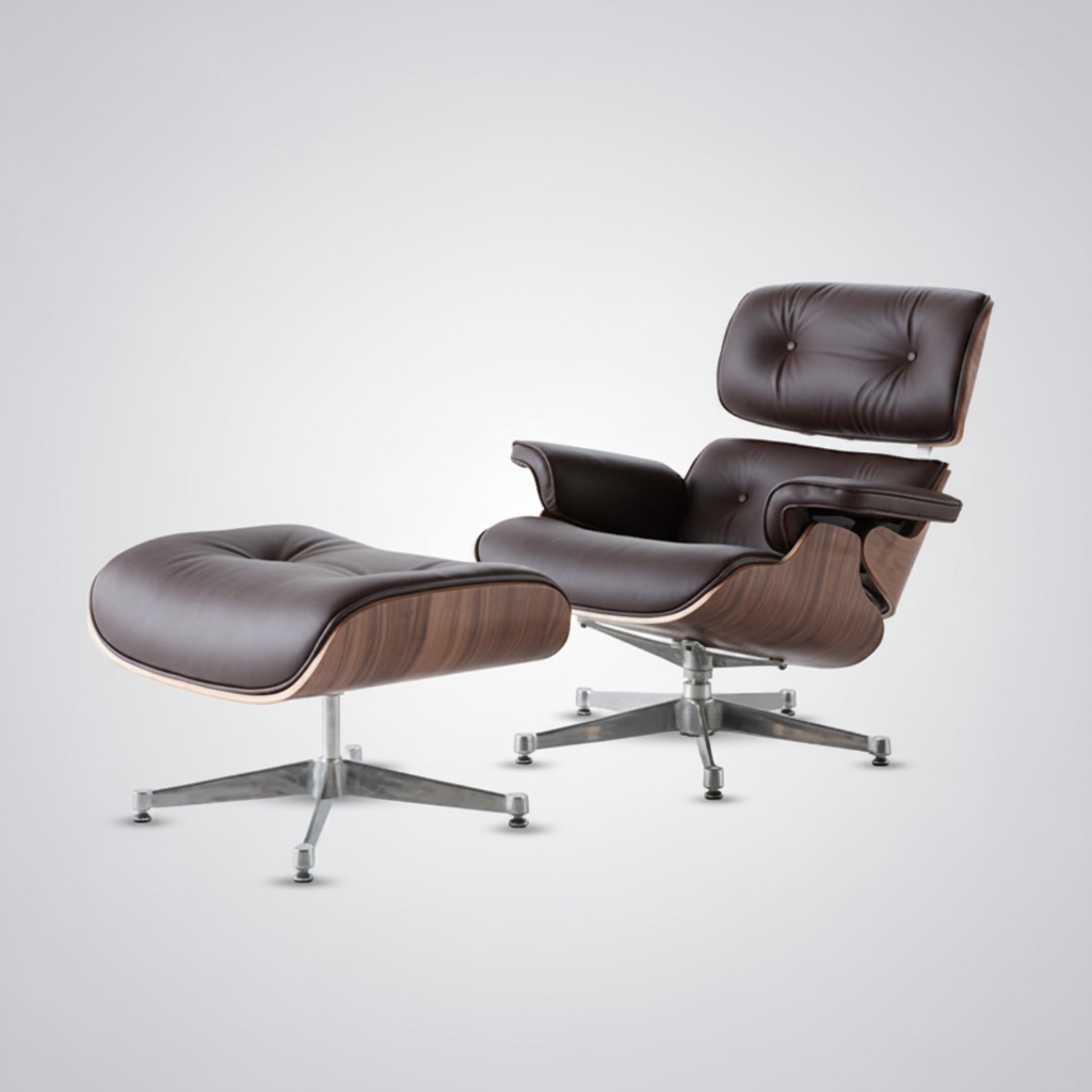 Charles Eames Inspired Mid-Century Iconic Lounge Chair & Ottoman – Walnut Wood & Tan Brown - Aura Furnitures