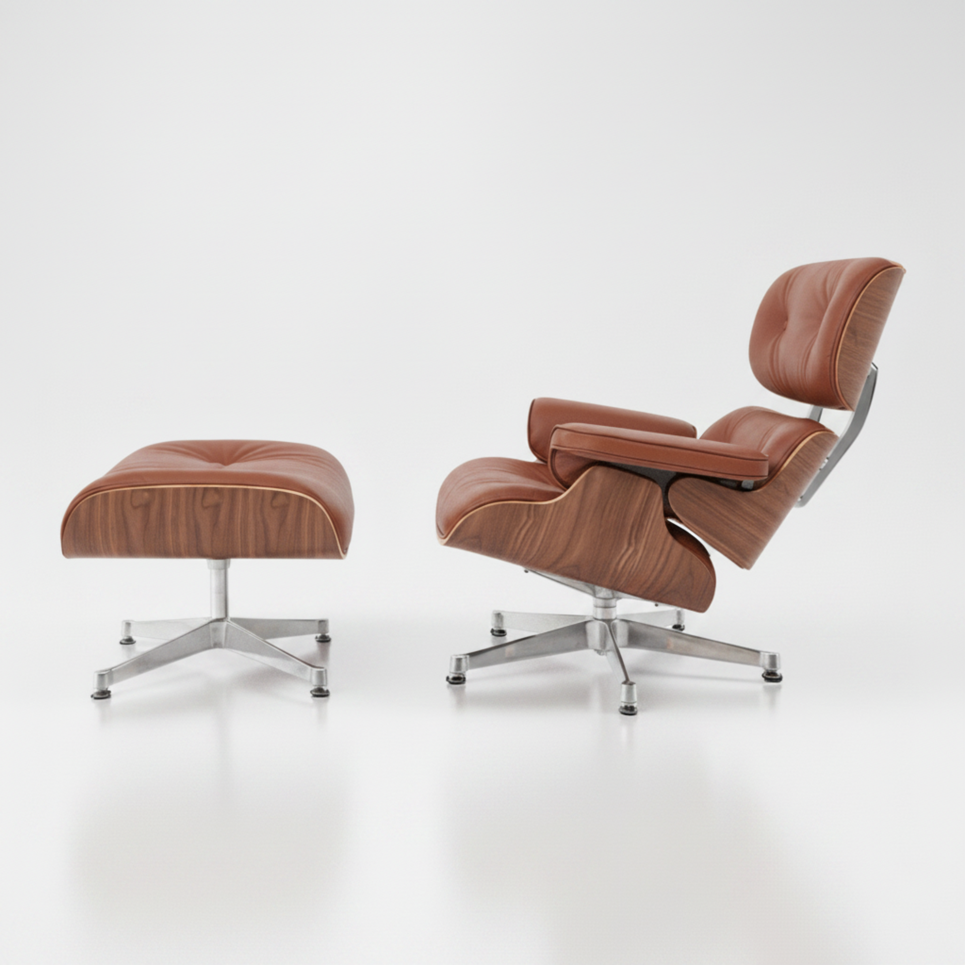 Charles Eames Inspired Mid-Century Iconic Lounge Chair & Ottoman - Walnut Wood & White - Aura Furnitures