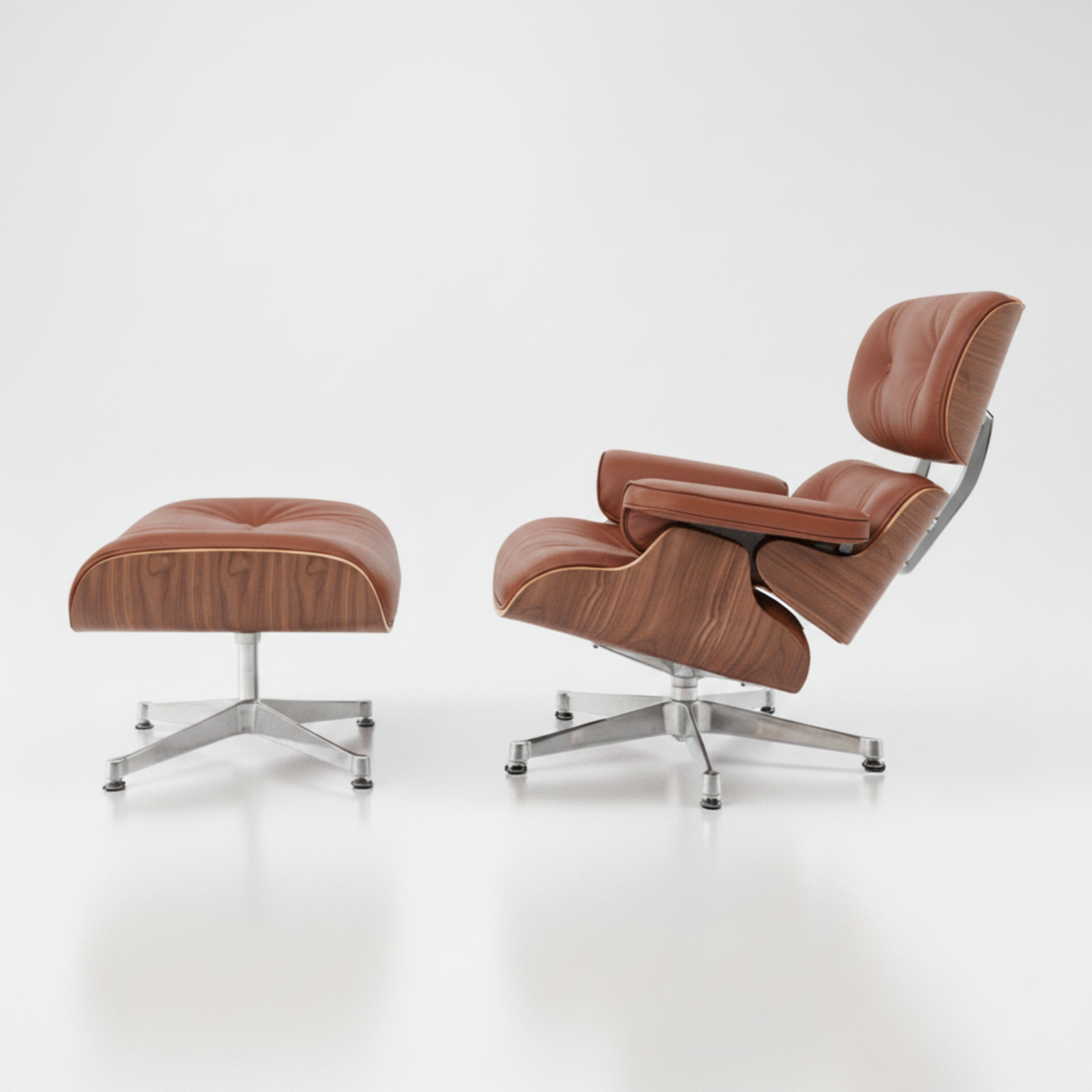 Charles Eames Inspired Mid-Century Iconic Lounge Chair & Ottoman - Walnut Wood & White - Aura Furnitures