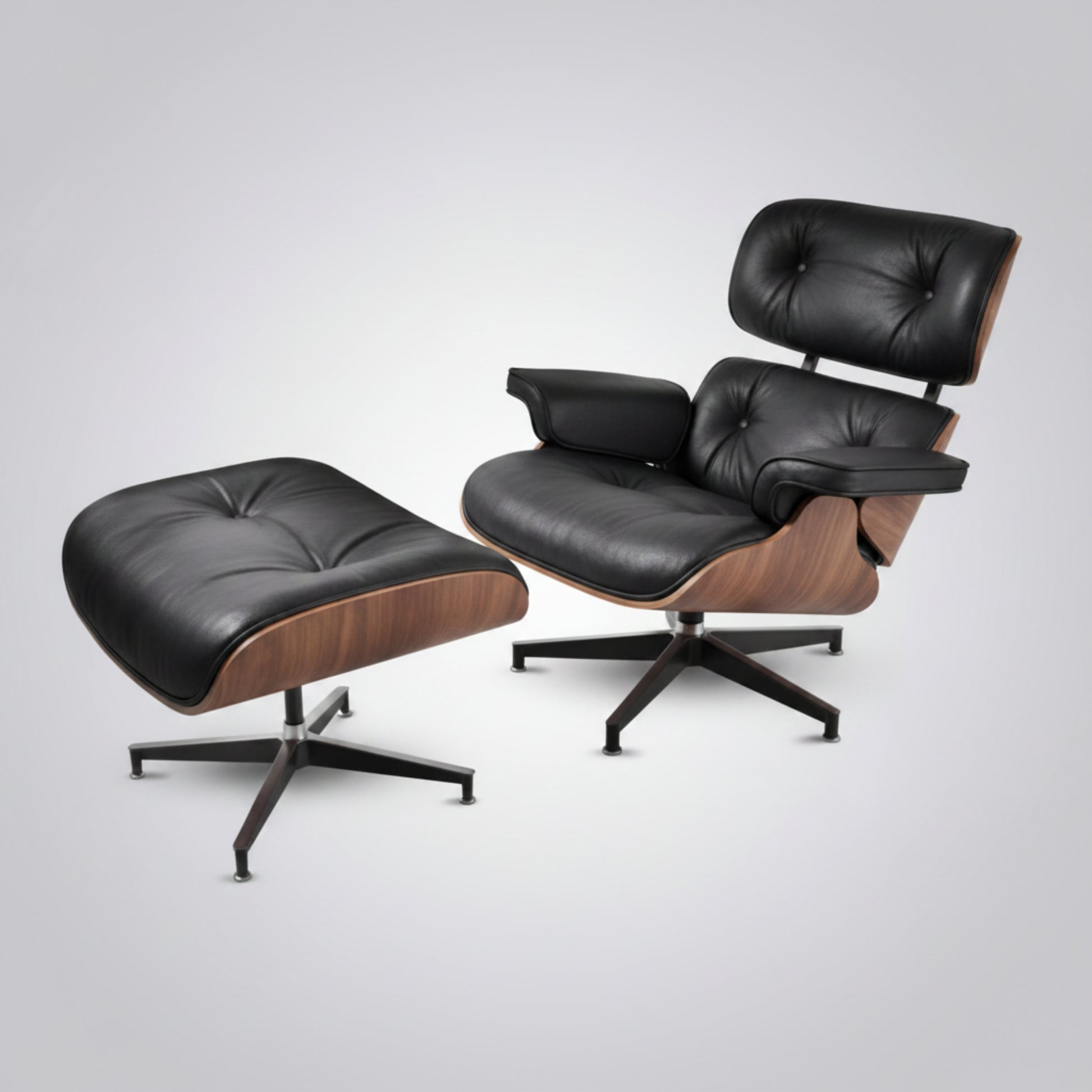 Charles Eames Inspired Mid-Century Iconic Lounge Chair & Ottoman - Walnut Wood & White - Aura Furnitures