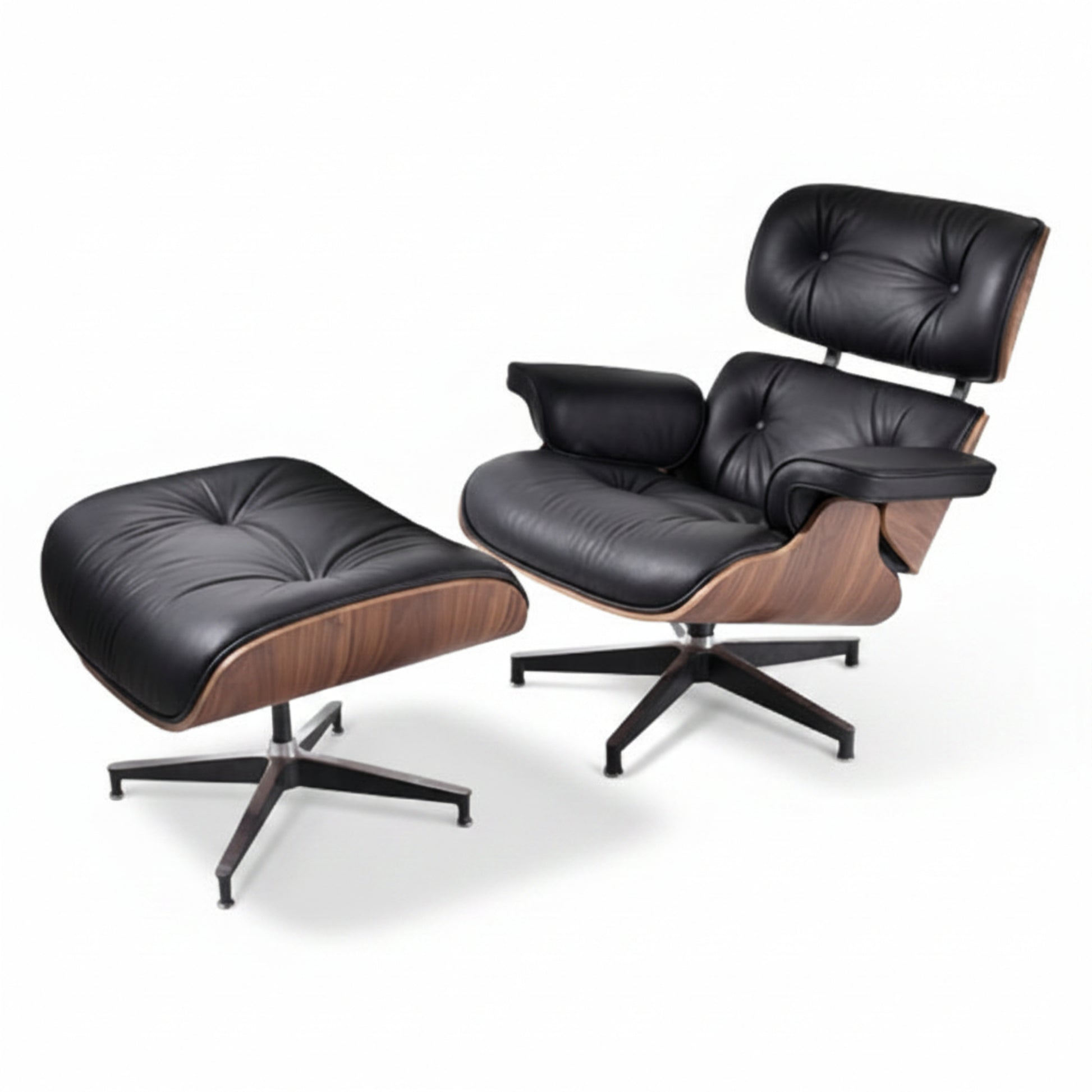 Charles Eames Inspired Mid-Century Iconic Lounge Chair & Ottoman - Walnut Wood & White - Aura Furnitures