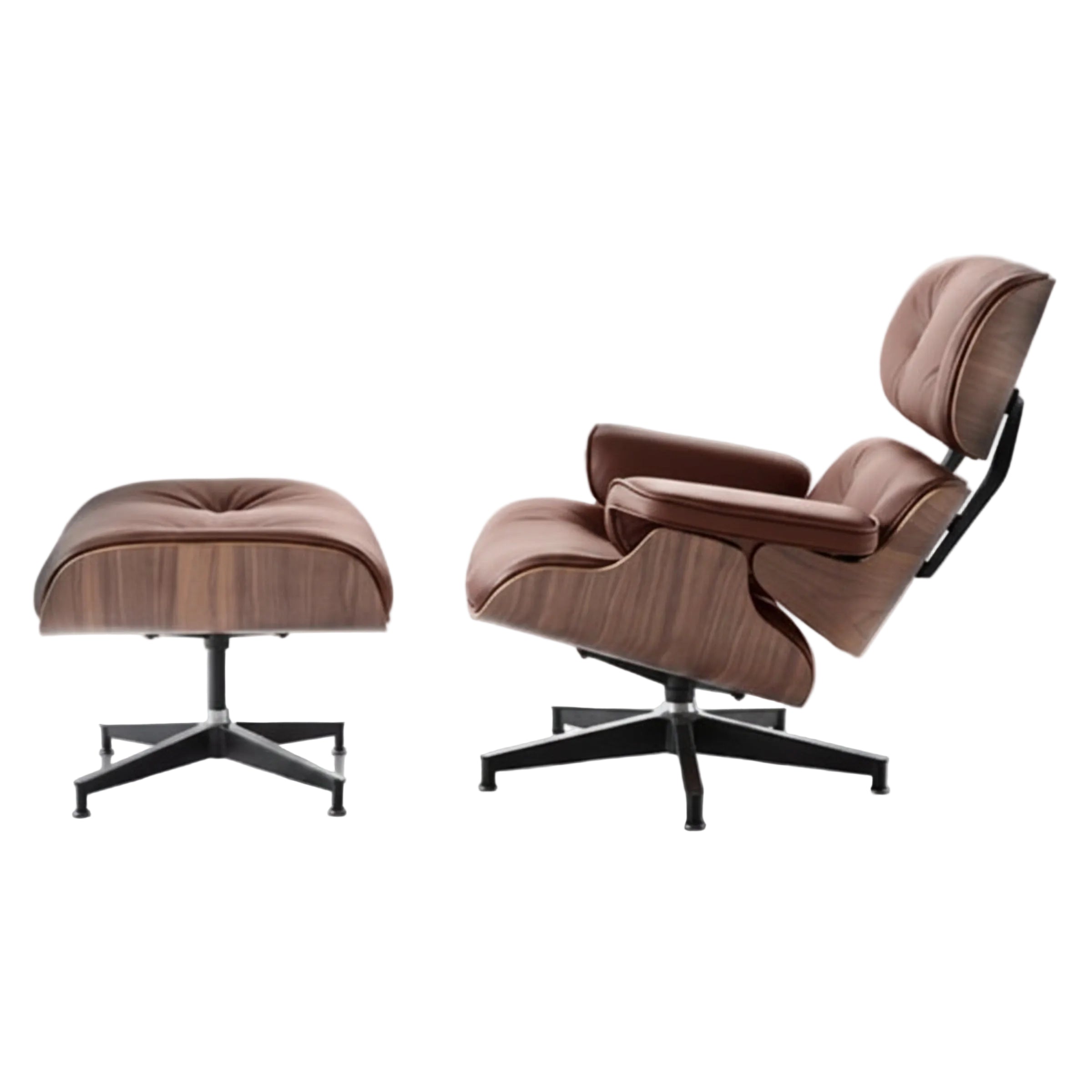 Charles Eames Inspired Mid-Century Iconic Lounge Chair & Ottoman - Walnut Wood & White - Aura Furnitures