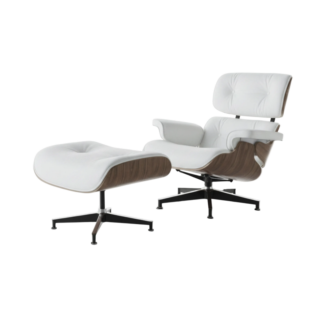 Charles Eames Inspired Mid-Century Iconic Lounge Chair & Ottoman - Walnut Wood & White - Aura Furnitures
