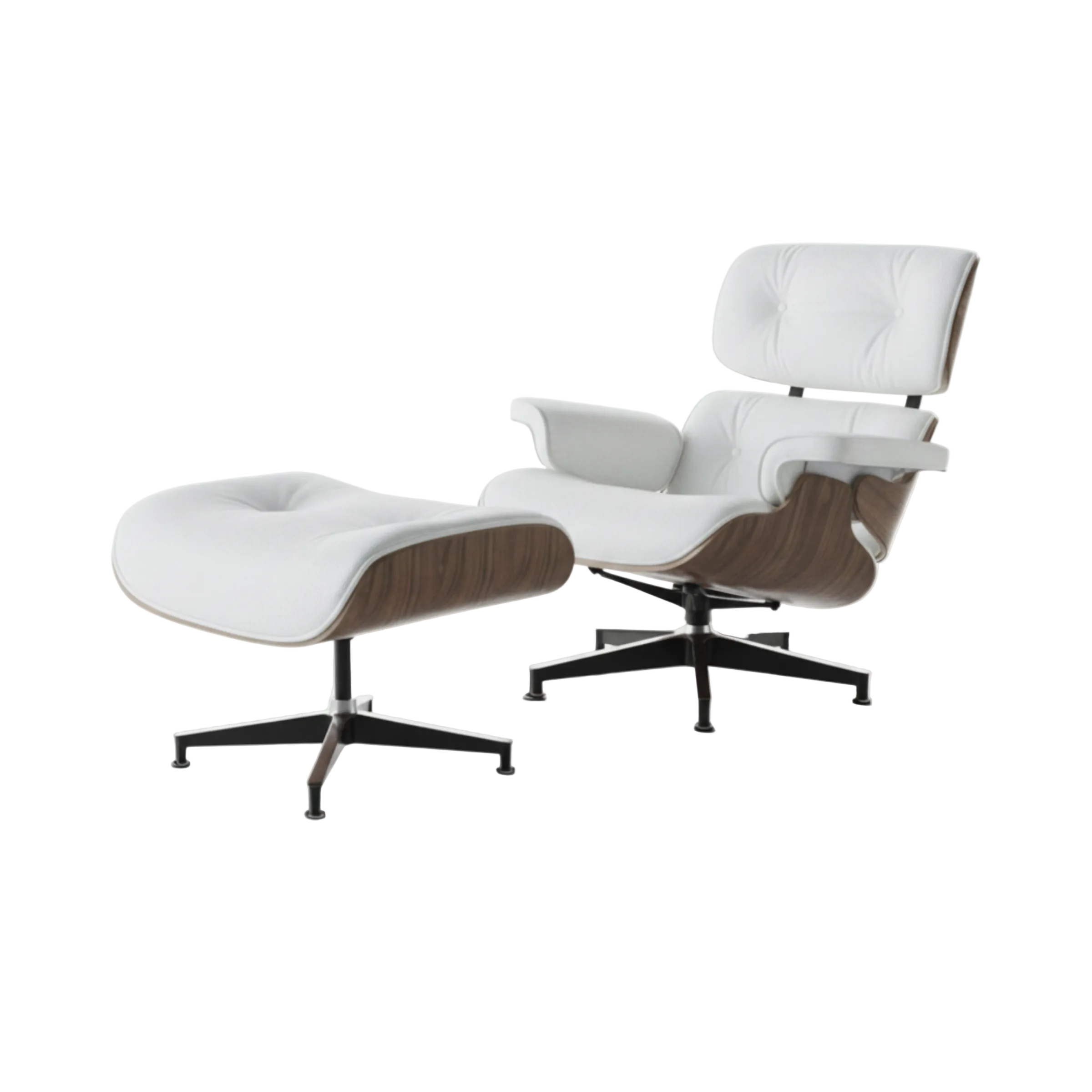 Charles Eames Inspired Mid-Century Iconic Lounge Chair & Ottoman - Walnut Wood & White - Aura Furnitures