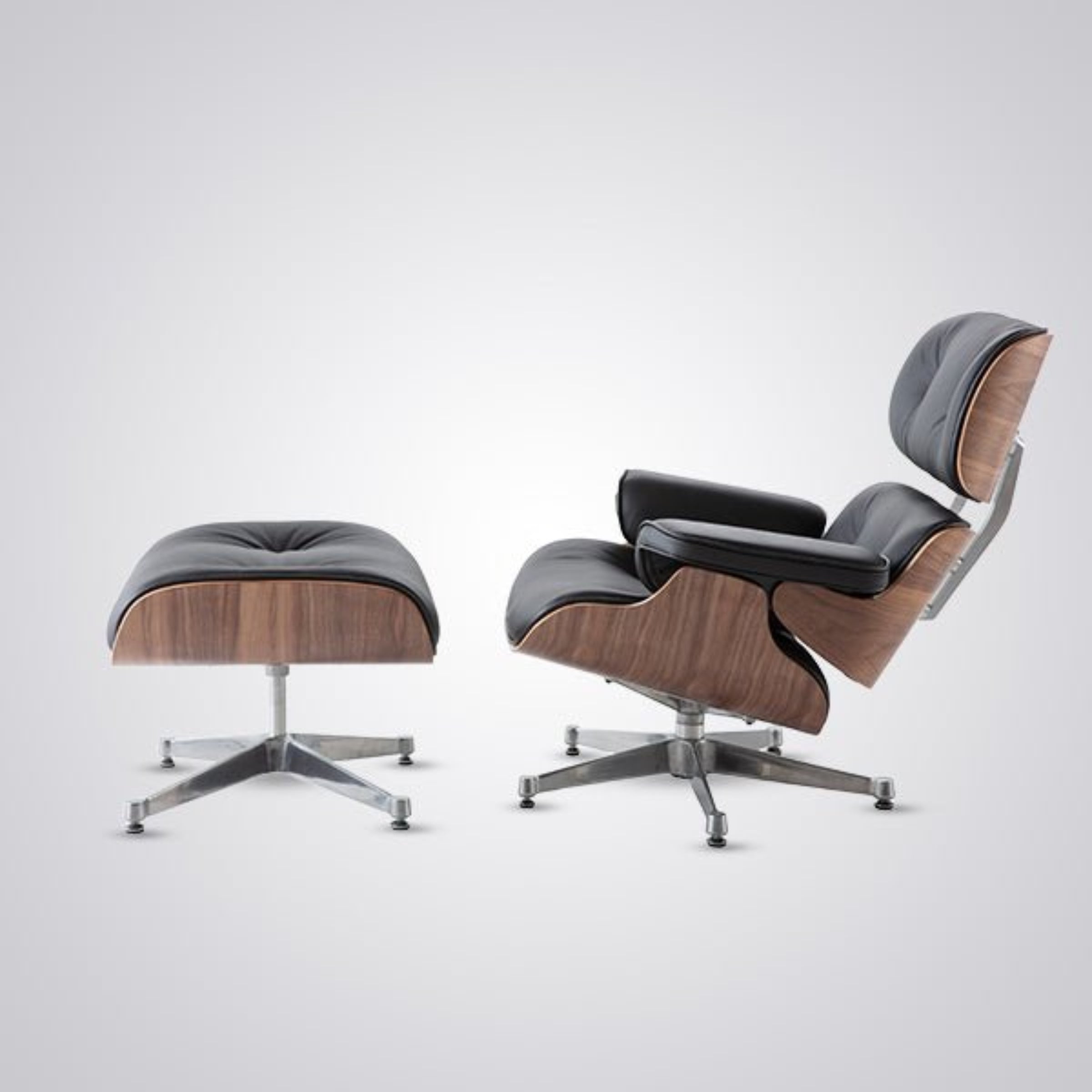 Charles Eames Inspired Mid-Century Iconic Lounge Chair & Ottoman - Walnut Wood & White - Aura Furnitures