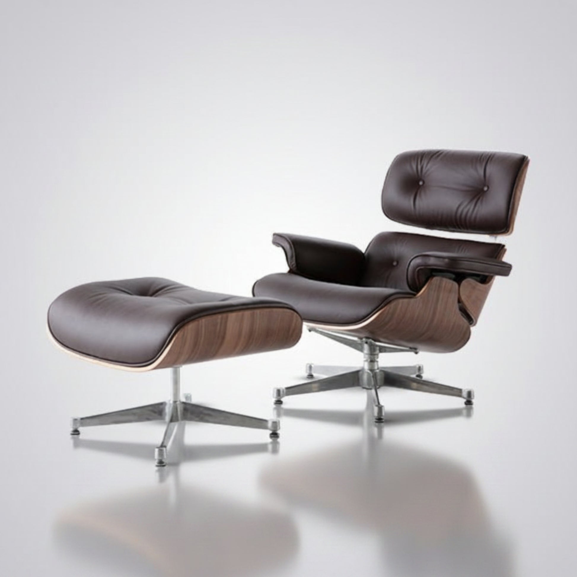 Charles Eames Inspired Mid-Century Iconic Lounge Chair & Ottoman - Walnut Wood & White - Aura Furnitures