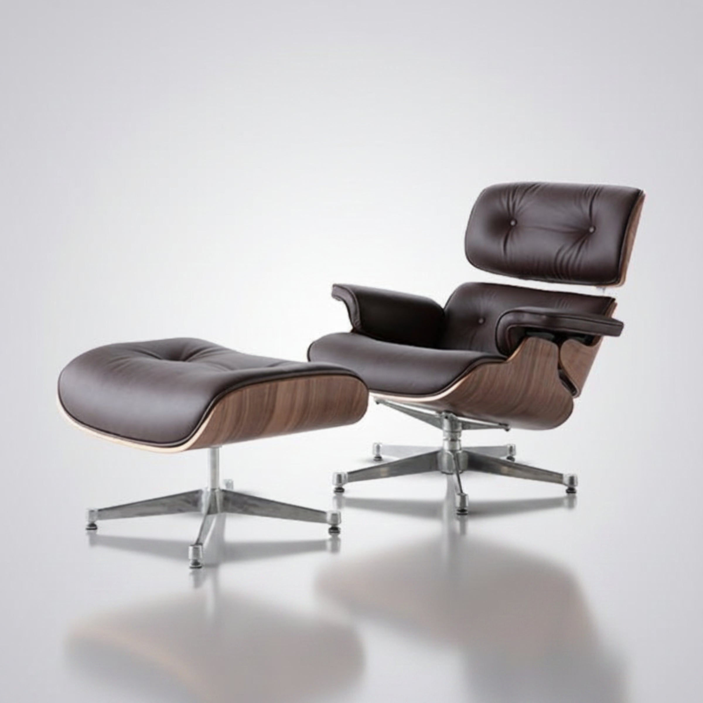 Charles Eames Inspired Mid-Century Iconic Lounge Chair & Ottoman - Walnut Wood & White - Aura Furnitures