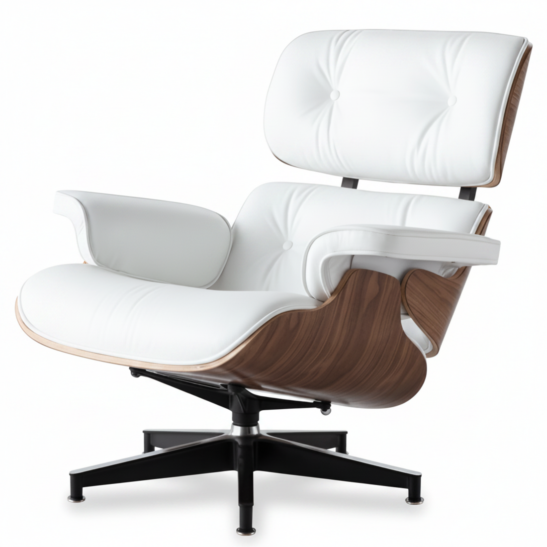 Charles Eames Inspired Mid-Century Iconic Lounge Chair & Ottoman - Walnut Wood & White - Aura Furnitures