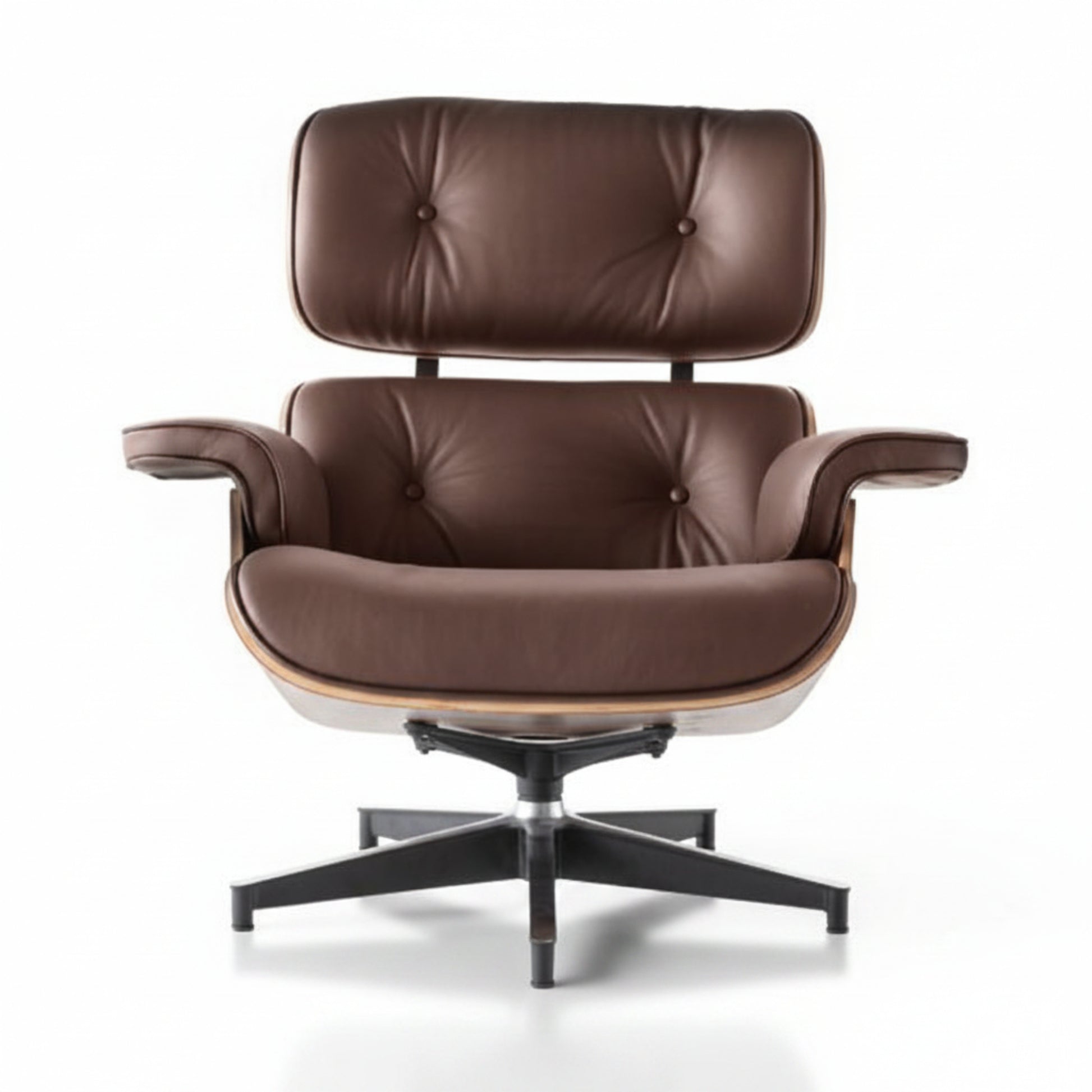 Charles Eames Inspired Mid-Century Iconic Lounge Chair & Ottoman - Walnut Wood & White - Aura Furnitures