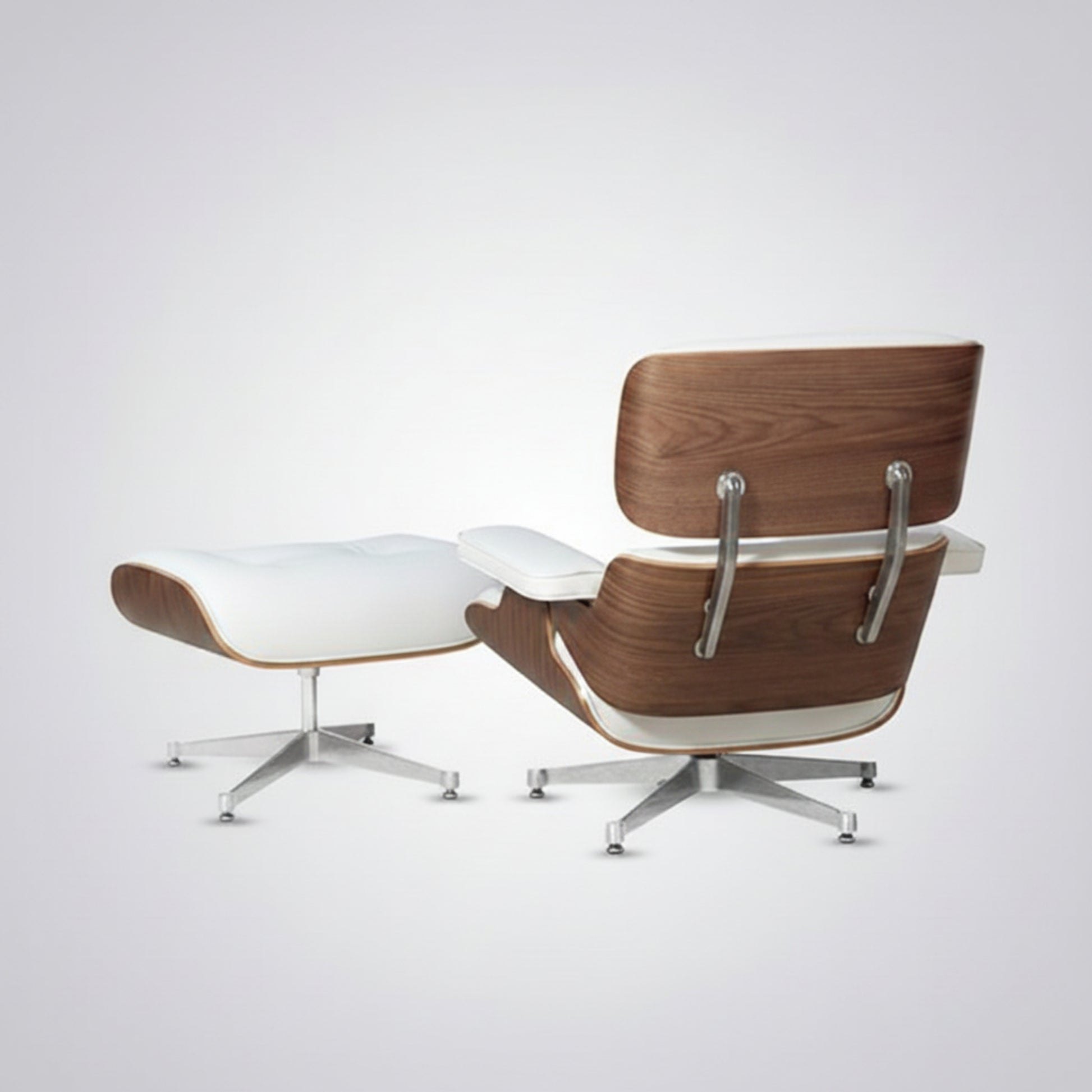 Charles Eames Inspired Mid-Century Iconic Lounge Chair & Ottoman - Walnut Wood & White - Aura Furnitures