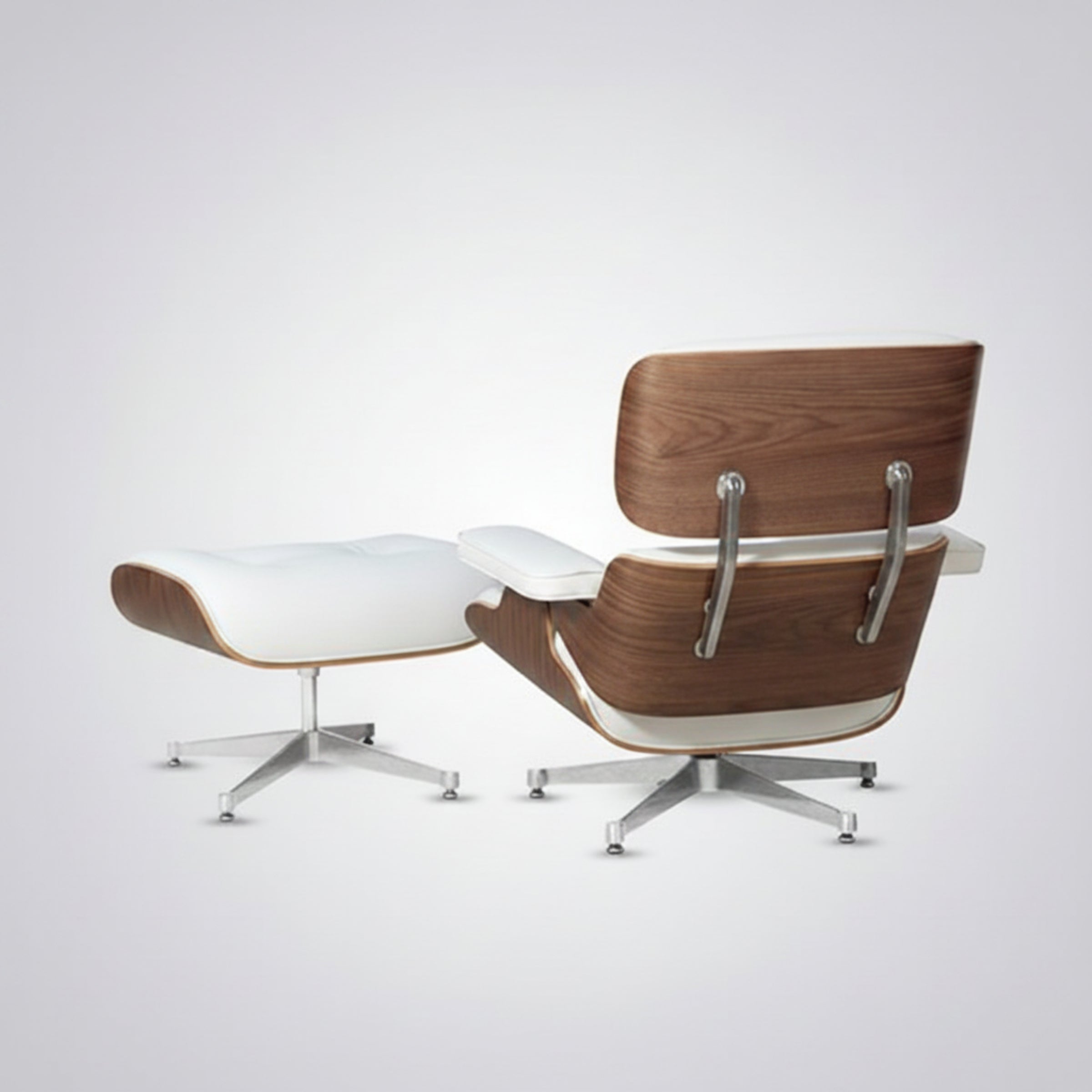Charles Eames Inspired Mid-Century Iconic Lounge Chair & Ottoman - Walnut Wood & White - Aura Furnitures