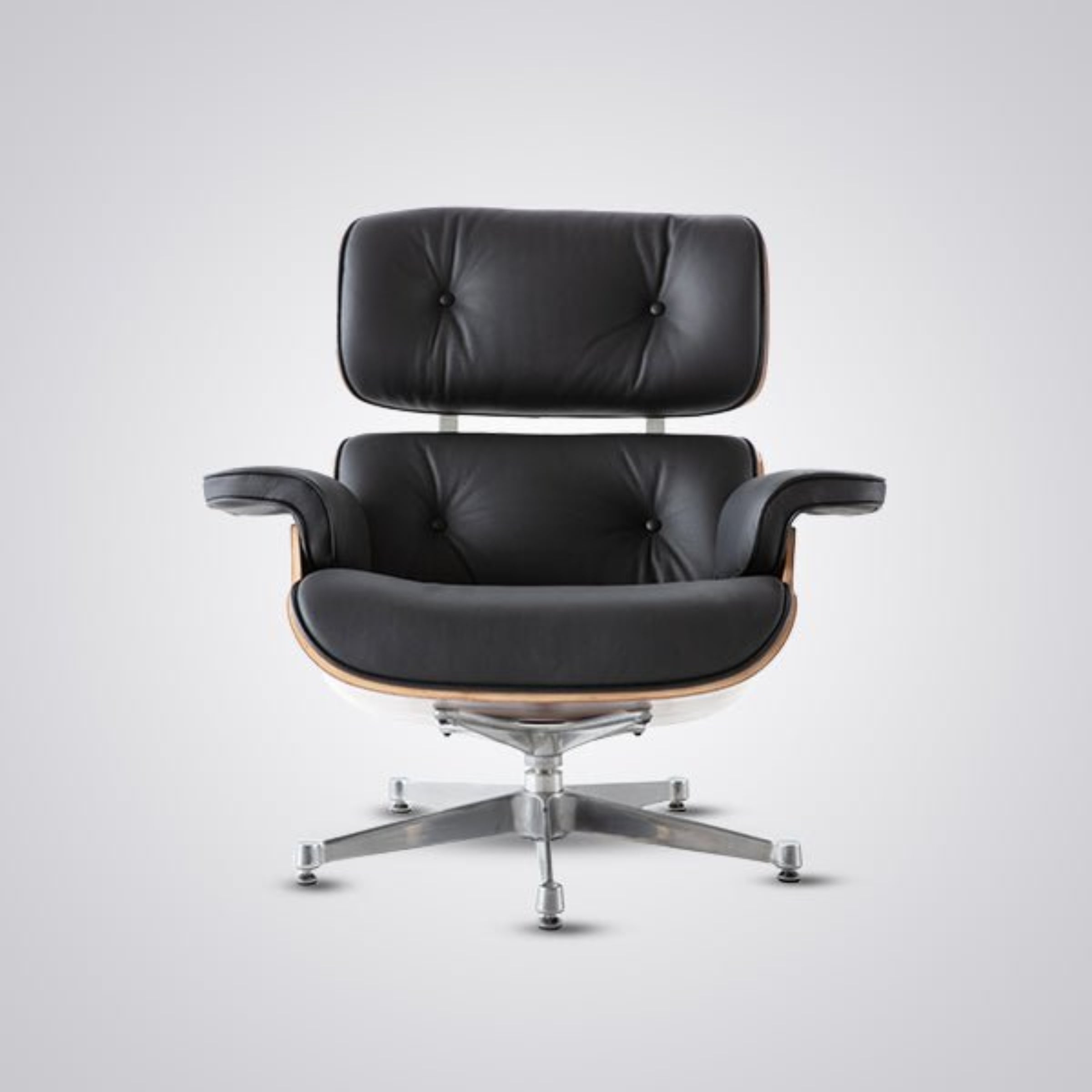 Charles Eames Inspired Mid-Century Iconic Lounge Chair & Ottoman - Walnut Wood & White - Aura Furnitures