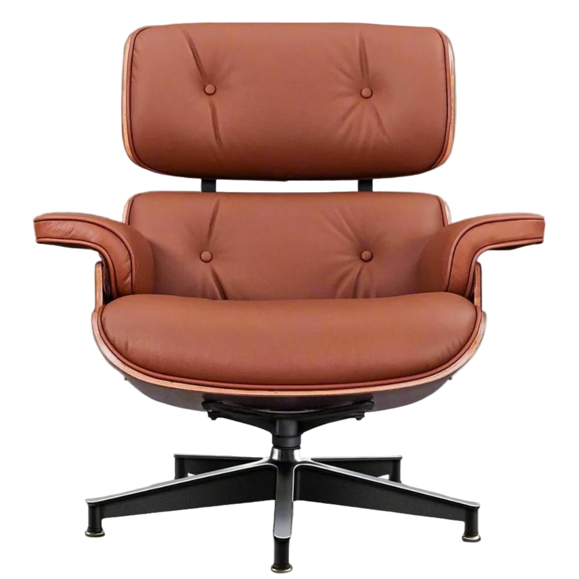 Charles Eames Inspired Mid-Century Iconic Lounge Chair & Ottoman - Walnut Wood & White - Aura Furnitures