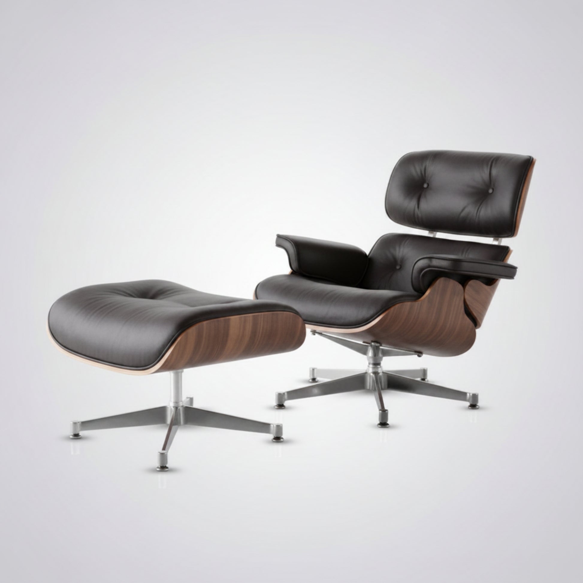 Charles Eames Inspired Mid-Century Iconic Lounge Chair & Ottoman - Walnut Wood & White - Aura Furnitures