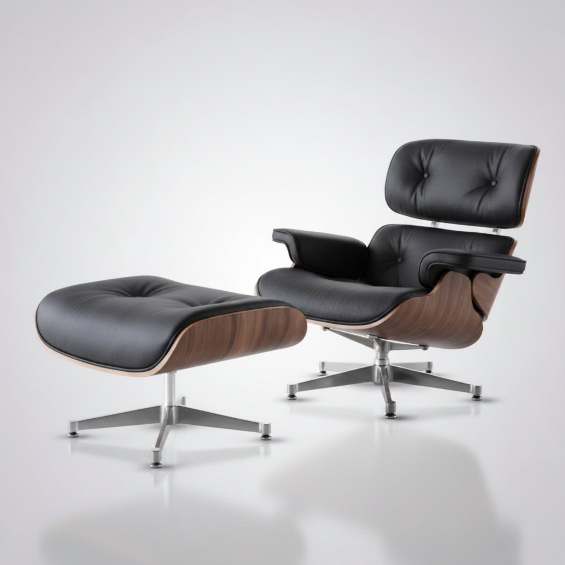Charles Eames Inspired Mid-Century Iconic Lounge Chair & Ottoman - Walnut Wood & White - Aura Furnitures