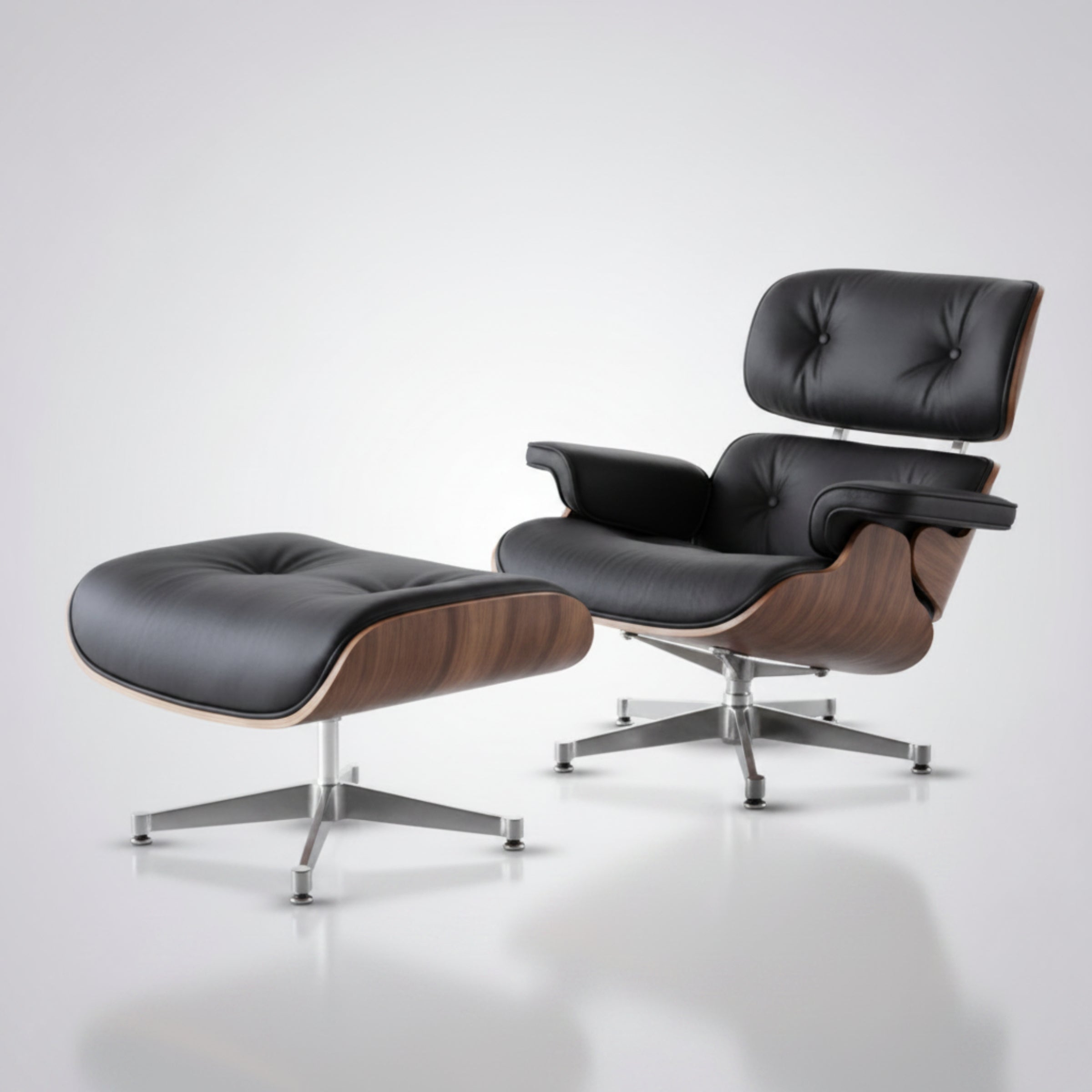 Charles Eames Inspired Mid-Century Iconic Lounge Chair & Ottoman - Walnut Wood & White - Aura Furnitures