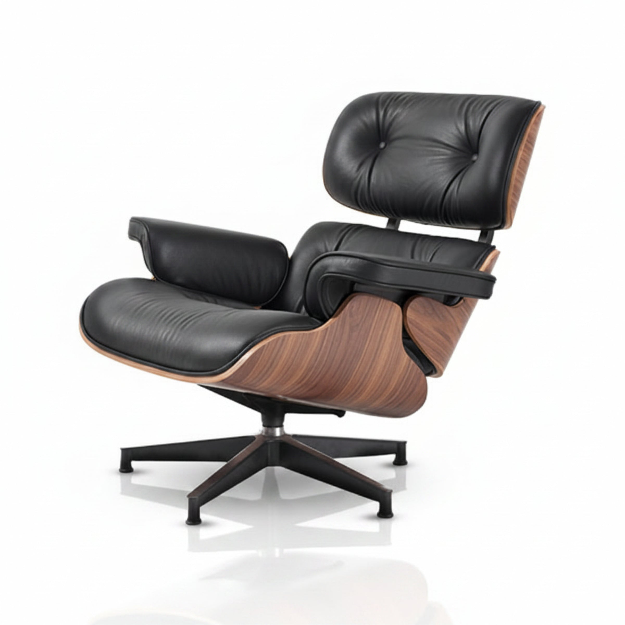 Charles Eames Inspired Mid-Century Iconic Lounge Chair & Ottoman - Walnut Wood & White - Aura Furnitures