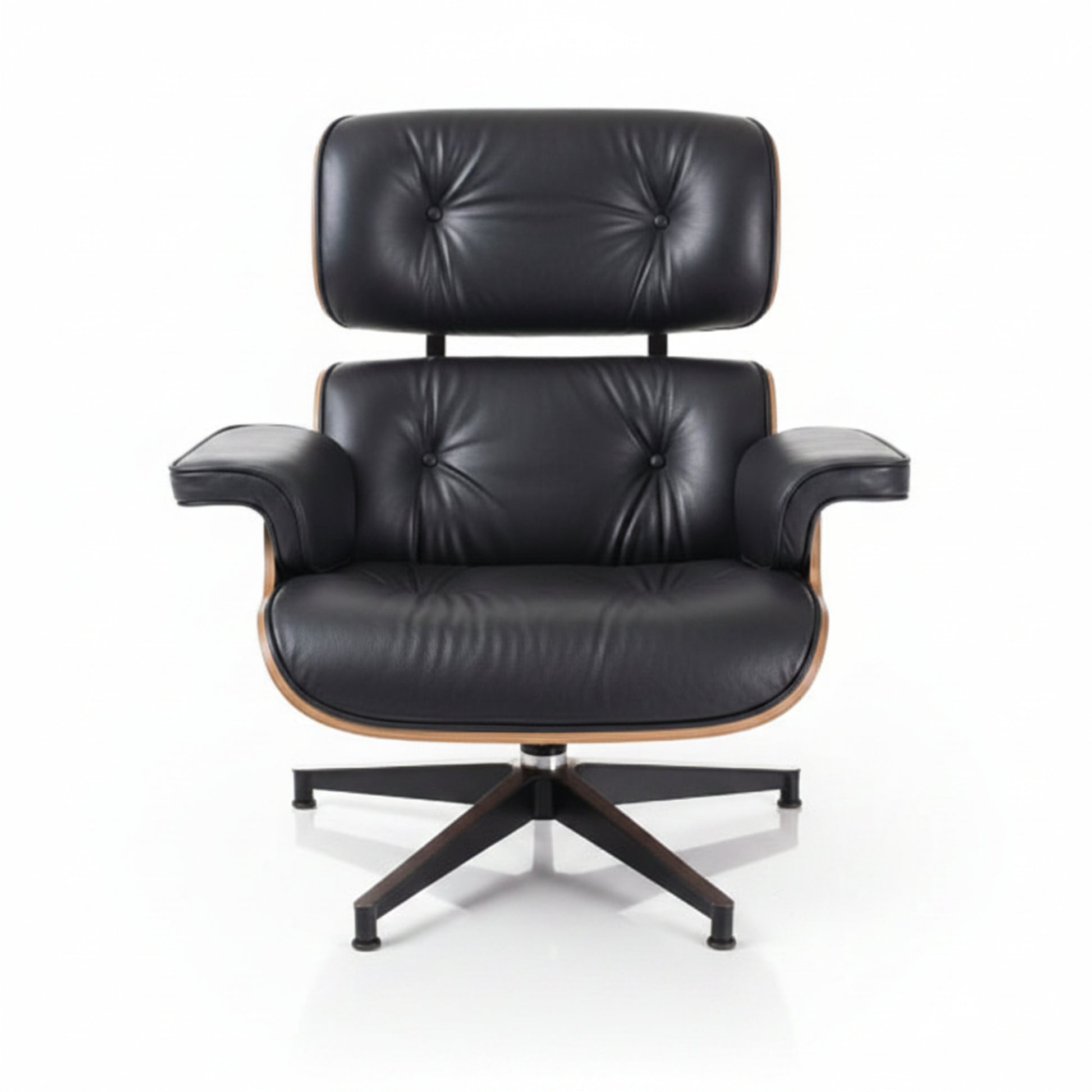 Charles Eames Inspired Mid-Century Iconic Lounge Chair & Ottoman - Walnut Wood & White - Aura Furnitures