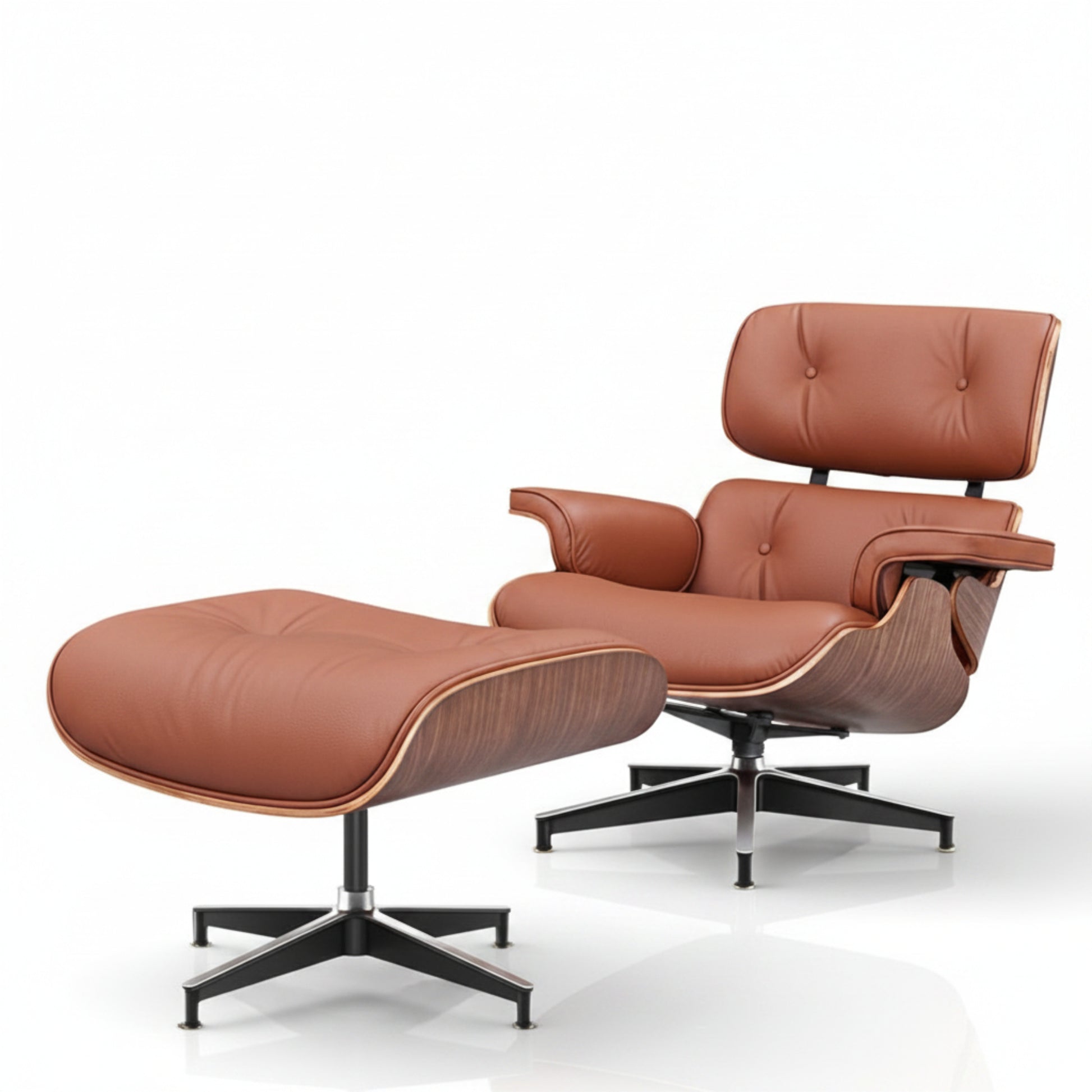 Charles Eames Inspired Mid-Century Iconic Lounge Chair & Ottoman - Walnut Wood & White - Aura Furnitures