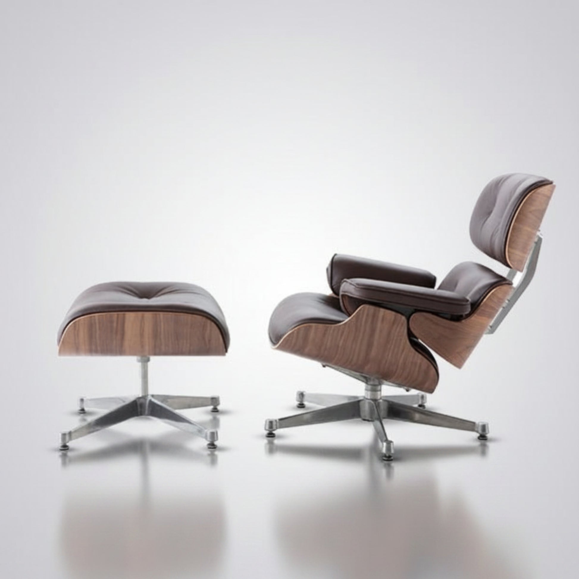 Charles Eames Inspired Mid-Century Iconic Lounge Chair & Ottoman - Walnut Wood & White - Aura Furnitures