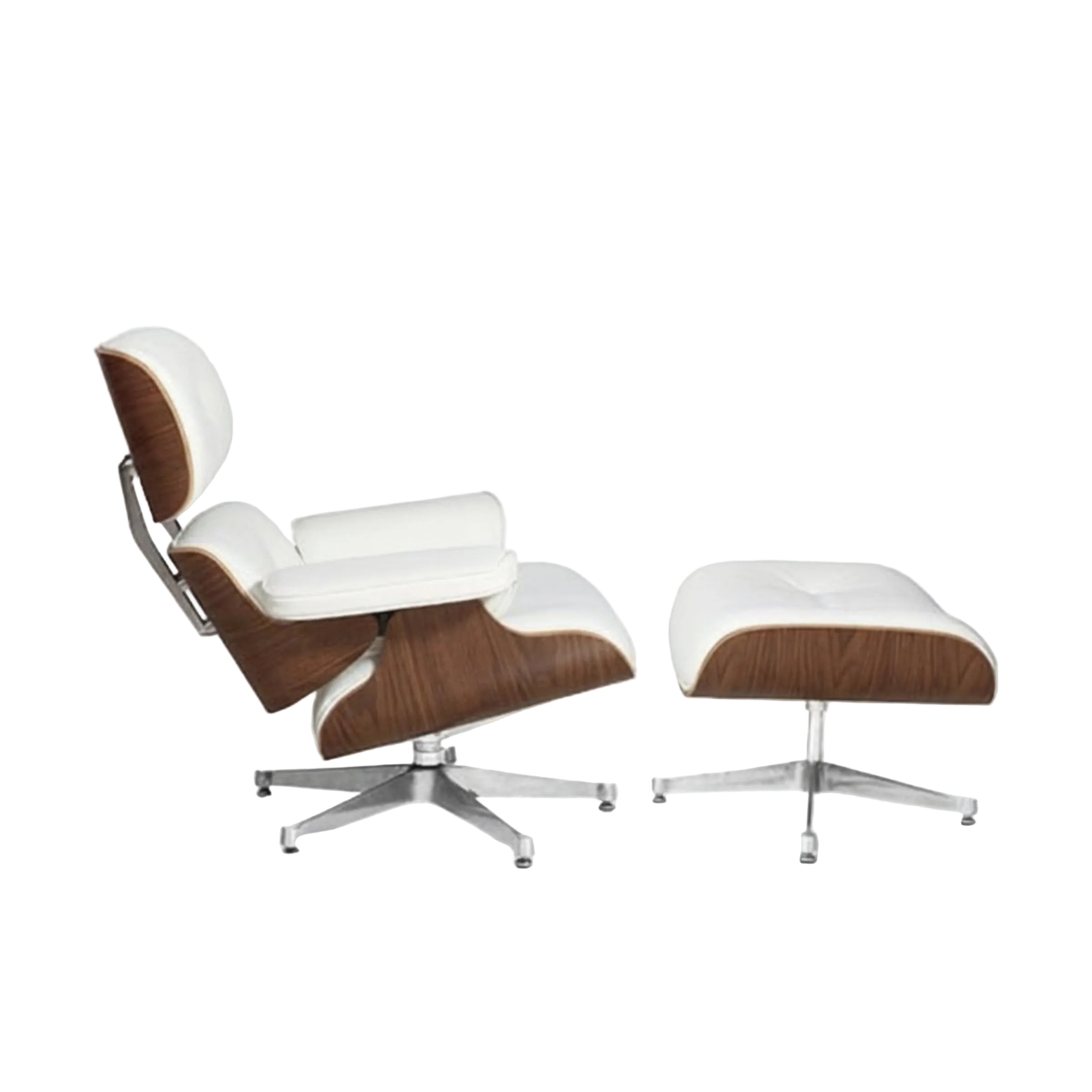 Charles Eames Inspired Mid-Century Iconic Lounge Chair & Ottoman - Walnut Wood & White - Aura Furnitures