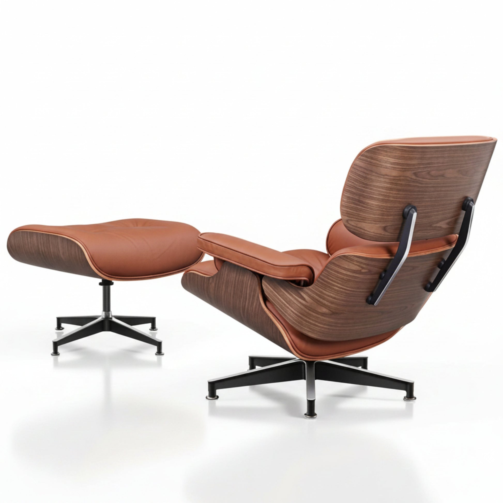 Charles Eames Inspired Mid-Century Iconic Lounge Chair & Ottoman - Walnut Wood & White - Aura Furnitures